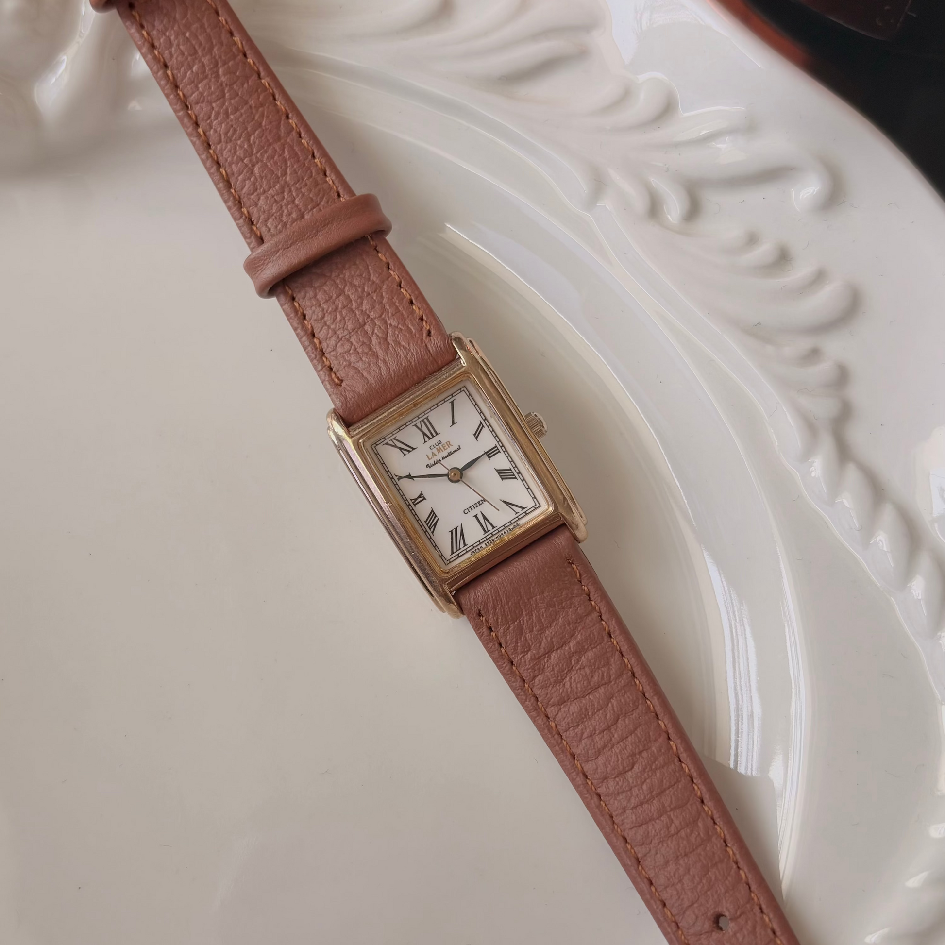 CTZ x Club La Mer White Tank Roman Dial Brown Strap Watch