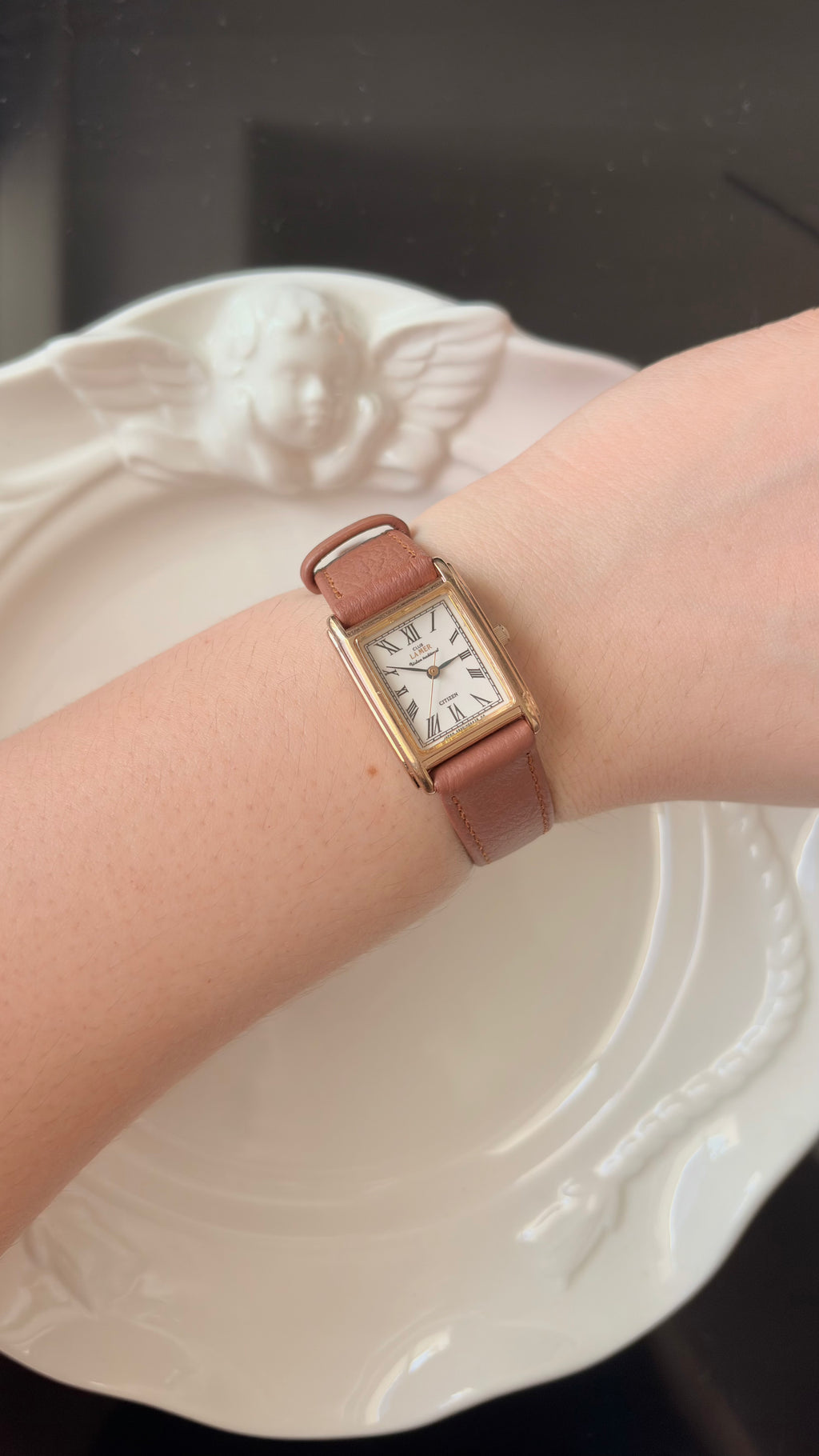 CTZ x Club La Mer White Tank Roman Dial Brown Strap Watch