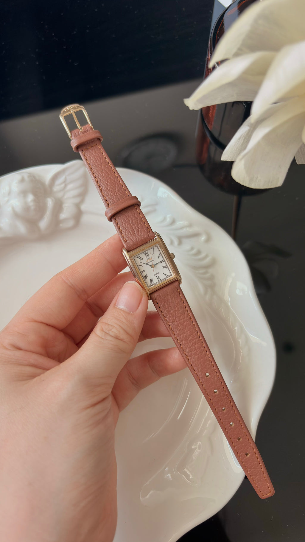 CTZ x Club La Mer White Tank Roman Dial Brown Strap Watch