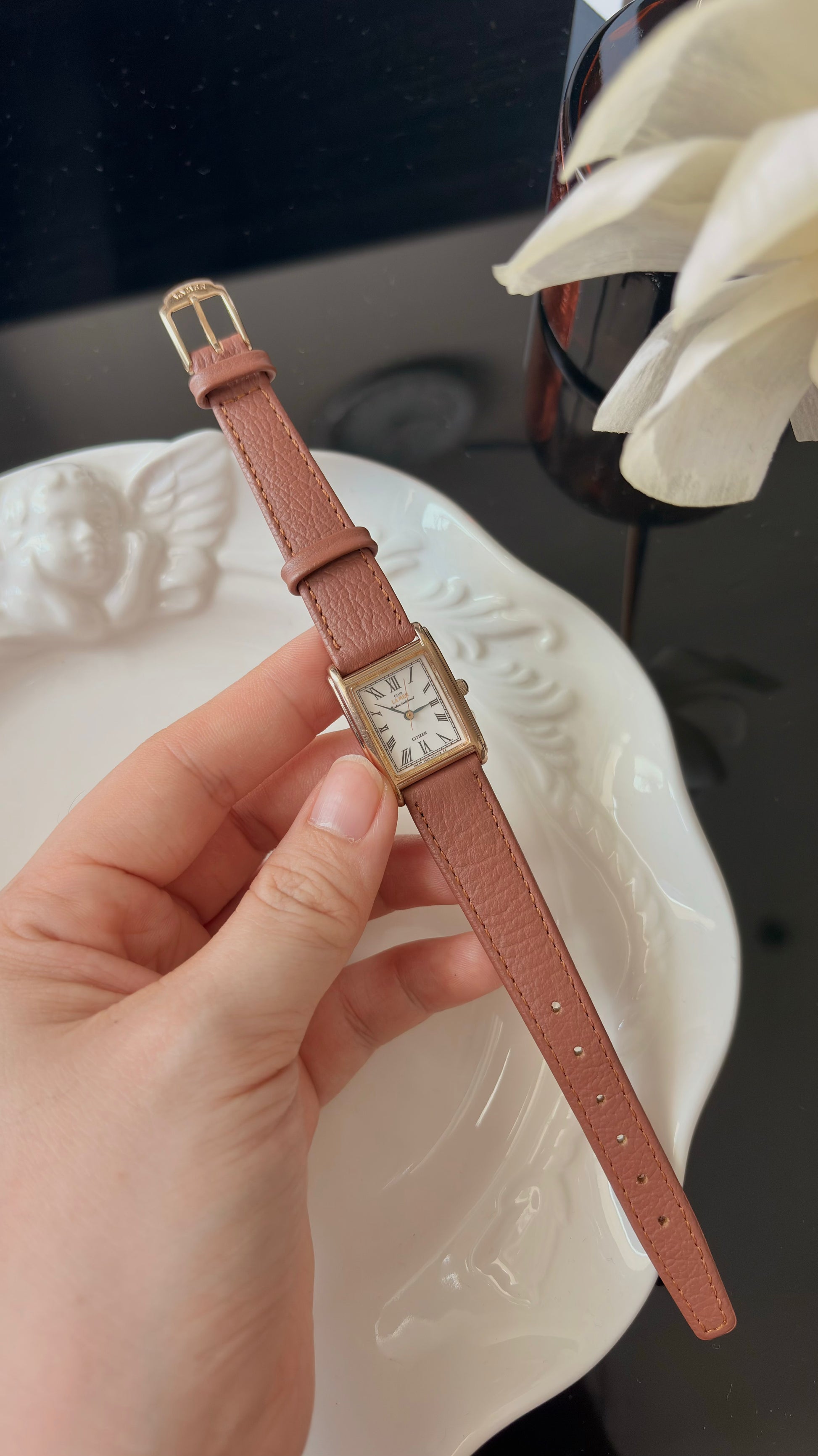 CTZ x Club La Mer White Tank Roman Dial Brown Strap Watch