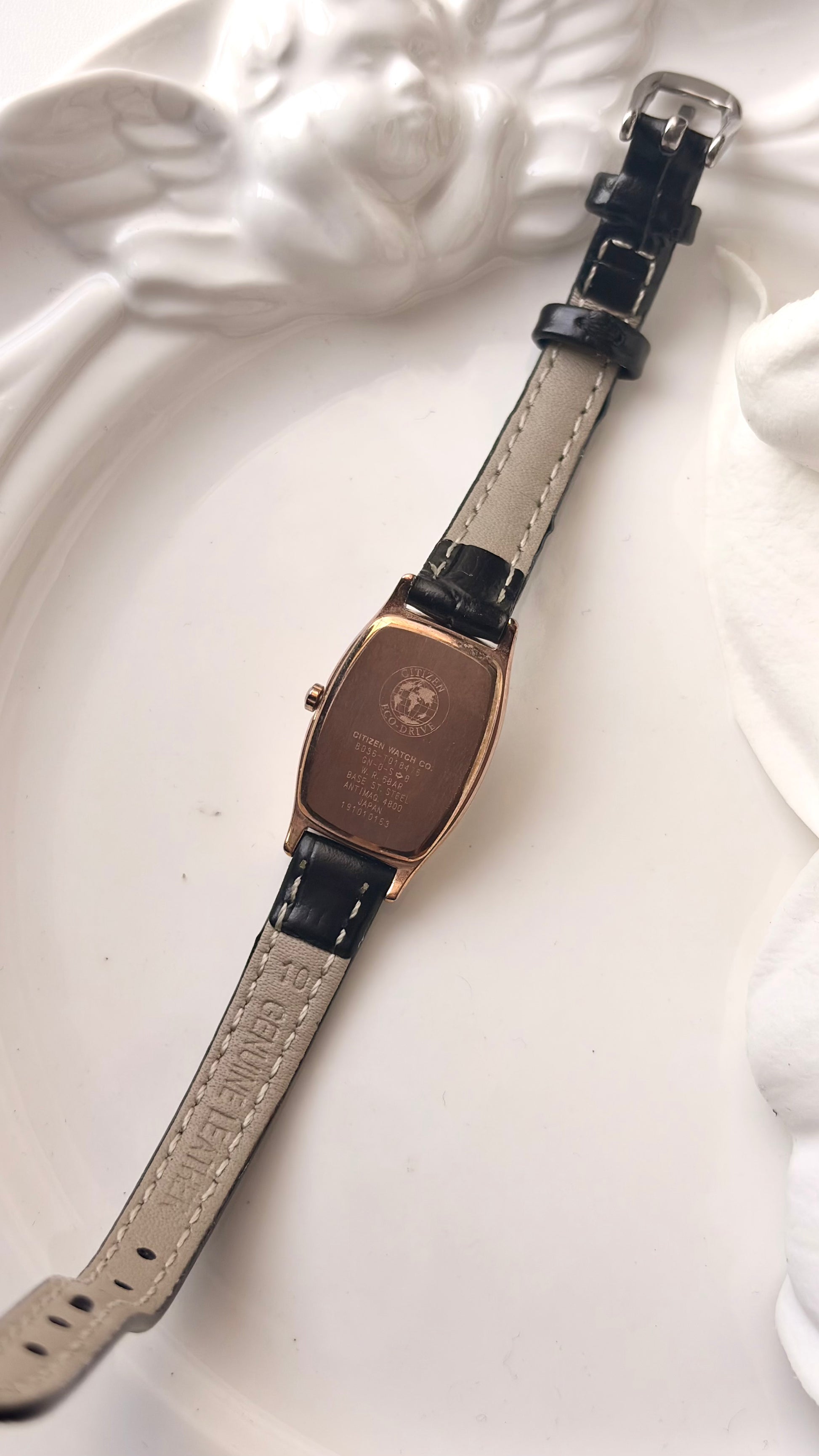 [WITH BOX] CTZ Exceed EcoDrive Rose Gold Oblong Dial Black Strap Watch