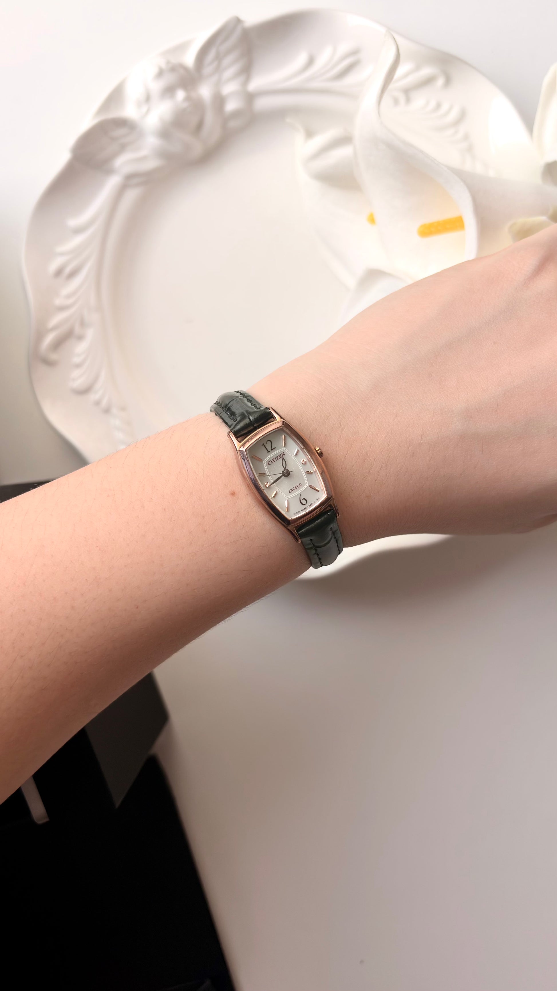 [WITH BOX] CTZ Exceed EcoDrive Rose Gold Oblong Dial Black Strap Watch