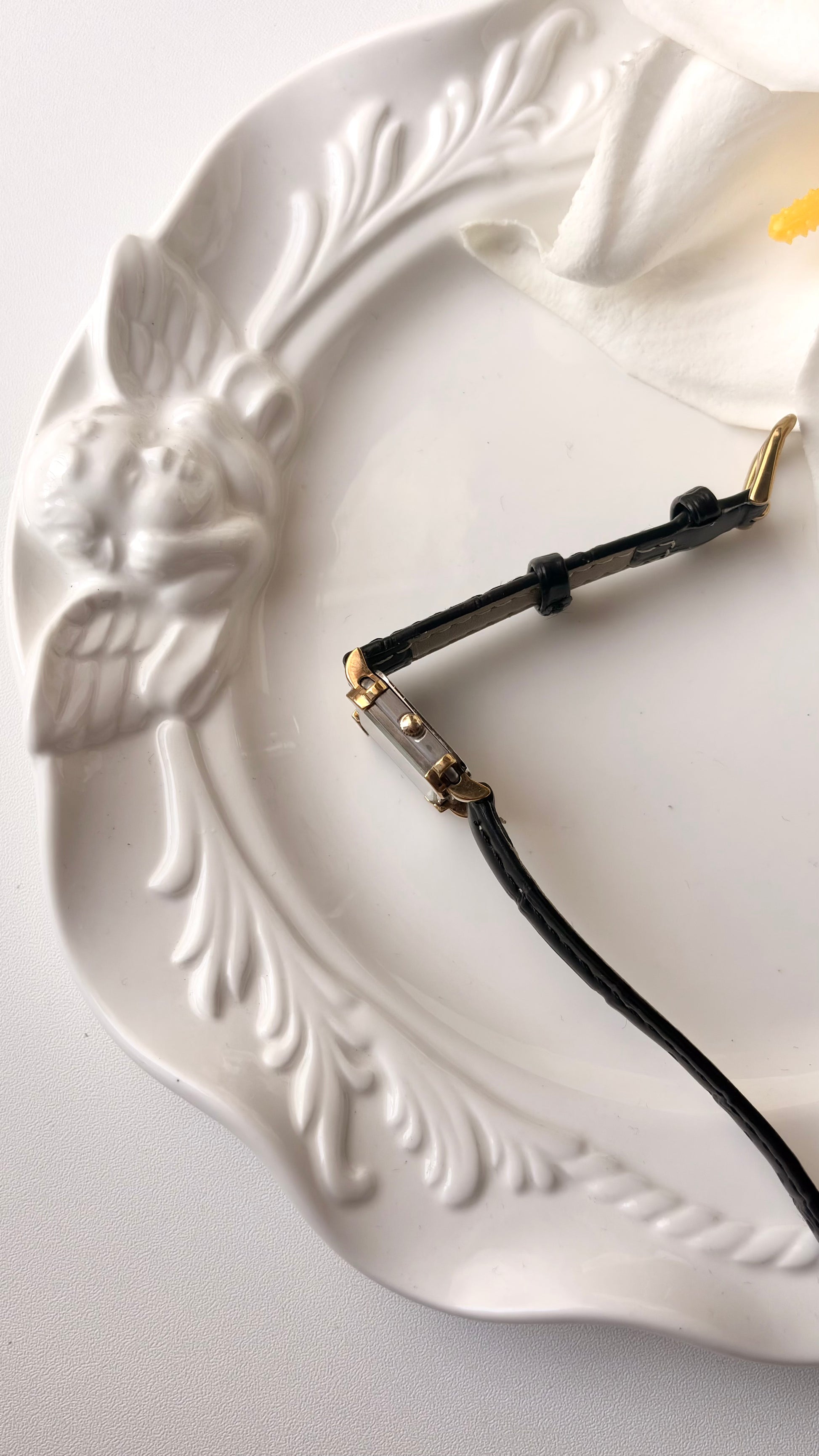 BRBY. White Rect Square Black Strap Watch