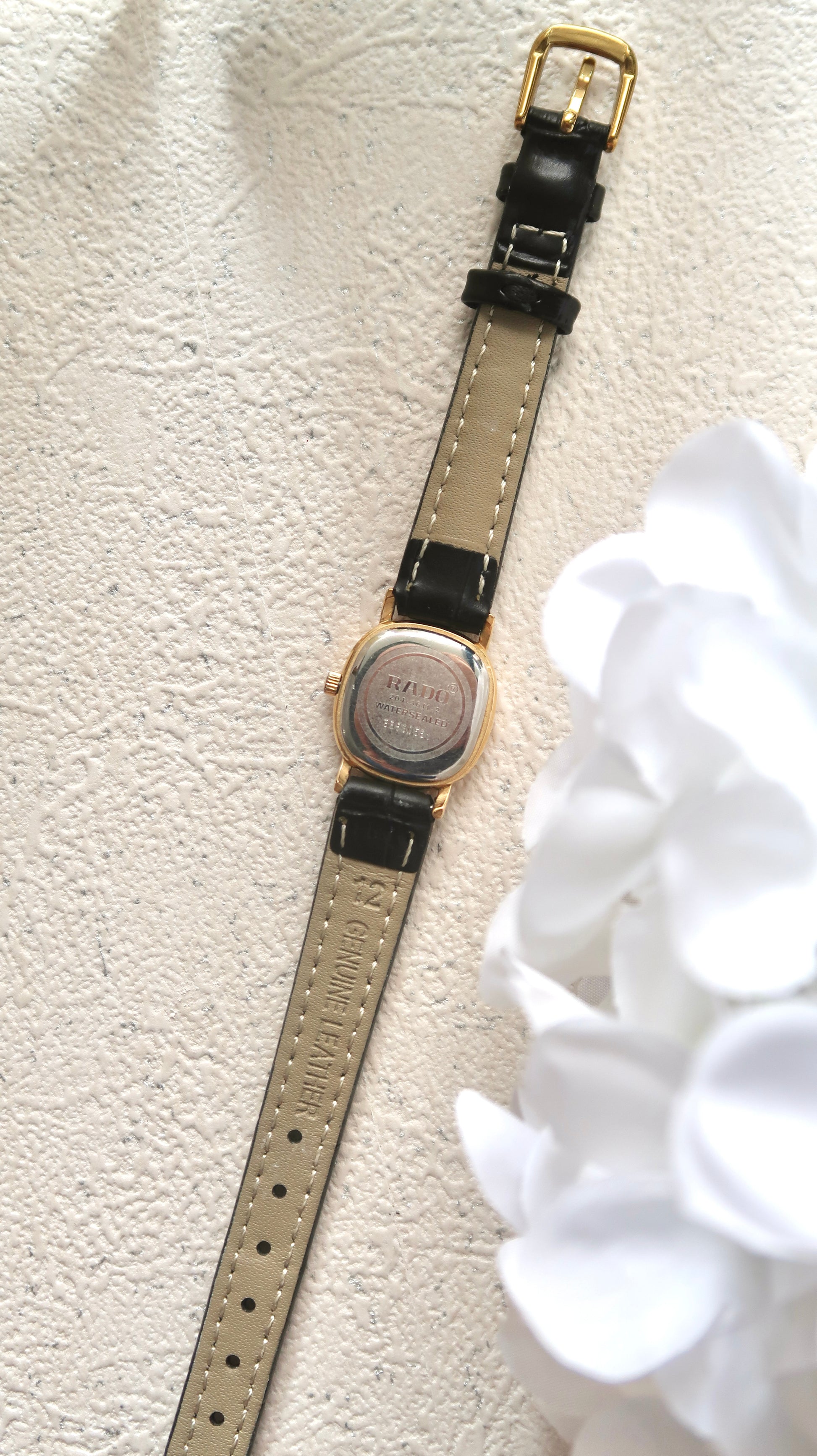 RD. Square Gold Dial with Black Leather Strap Watch
