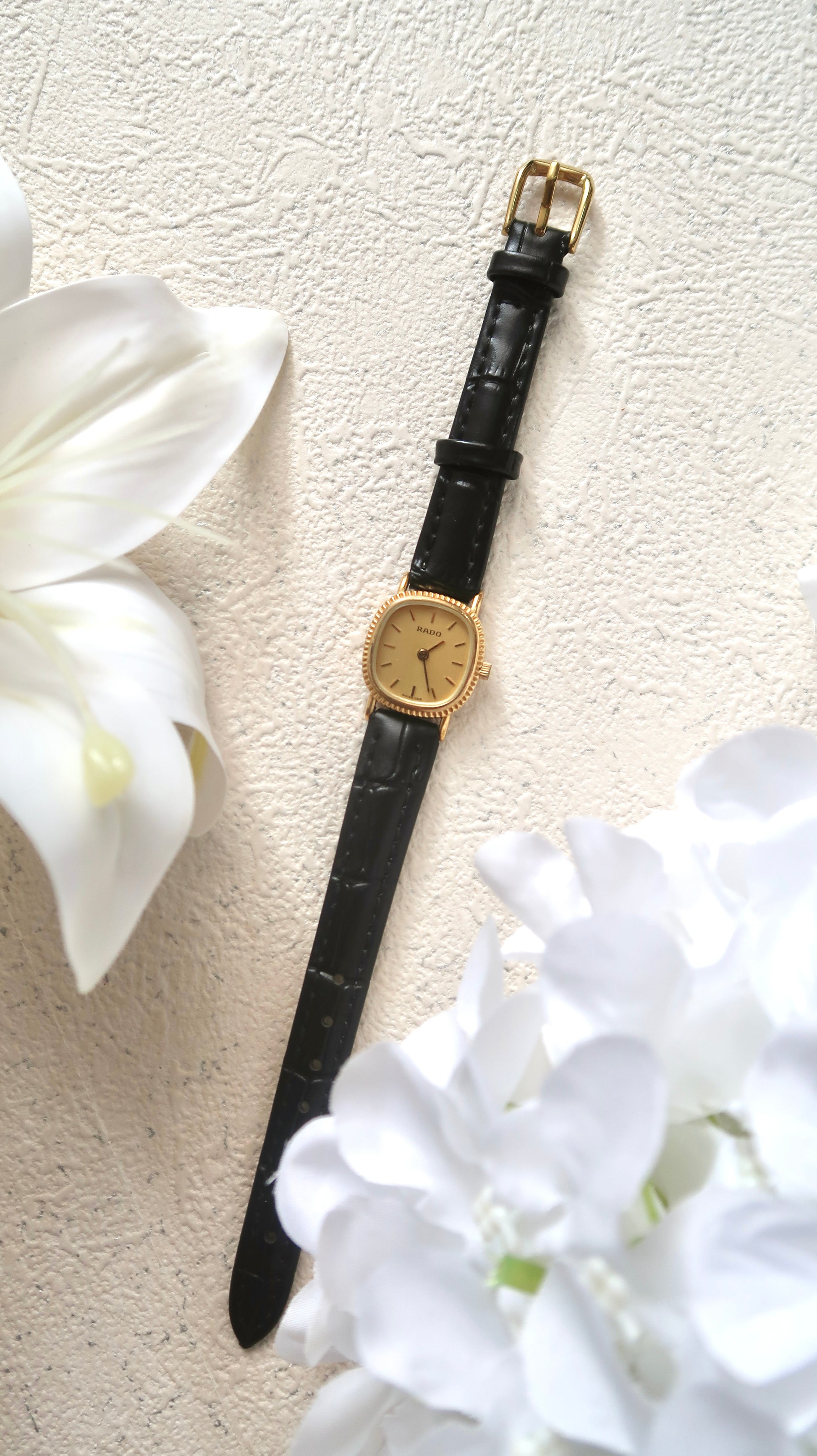 RD. Square Gold Dial with Black Leather Strap Watch