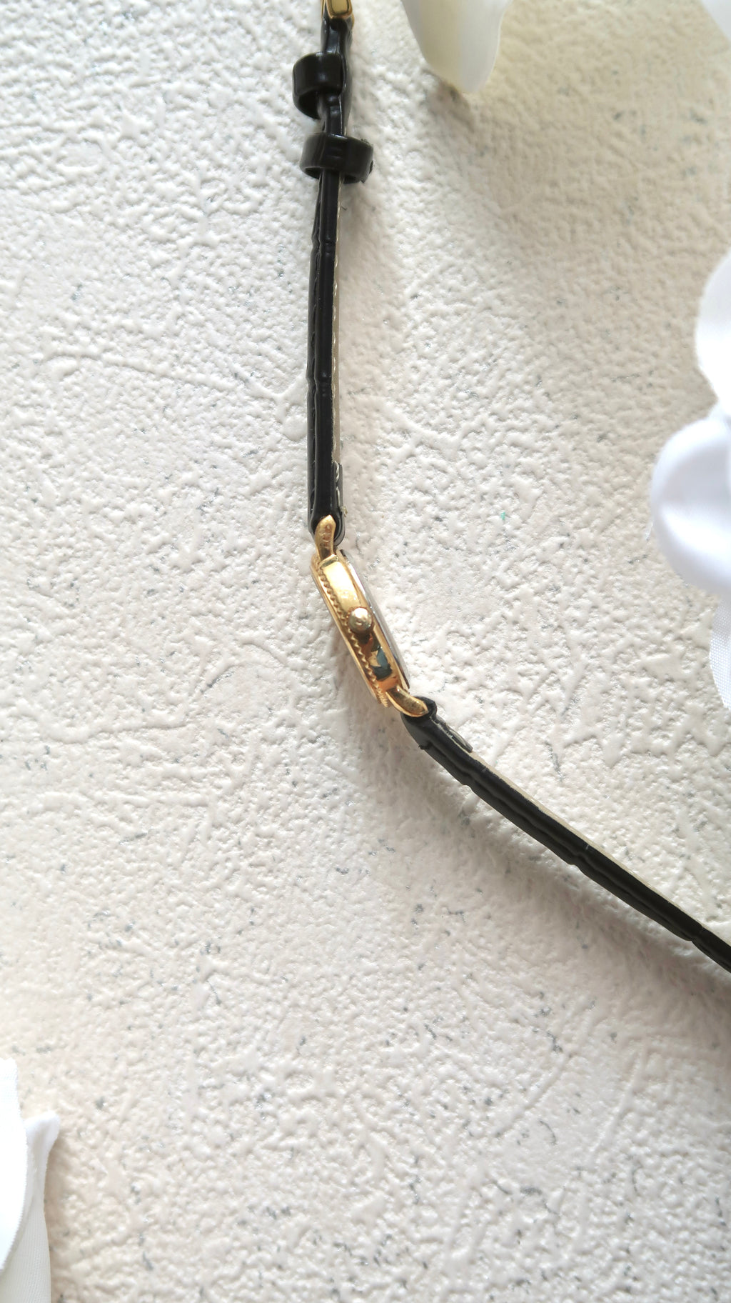 RD. Square Gold Dial with Black Leather Strap Watch