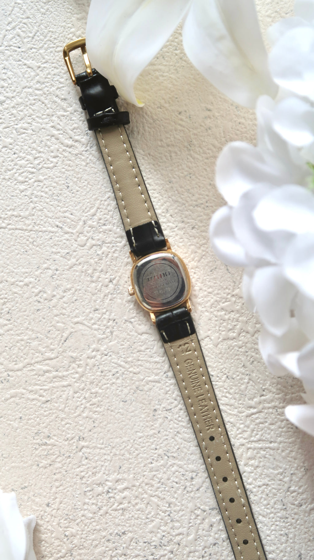 RD. Square Gold Dial with Black Leather Strap Watch