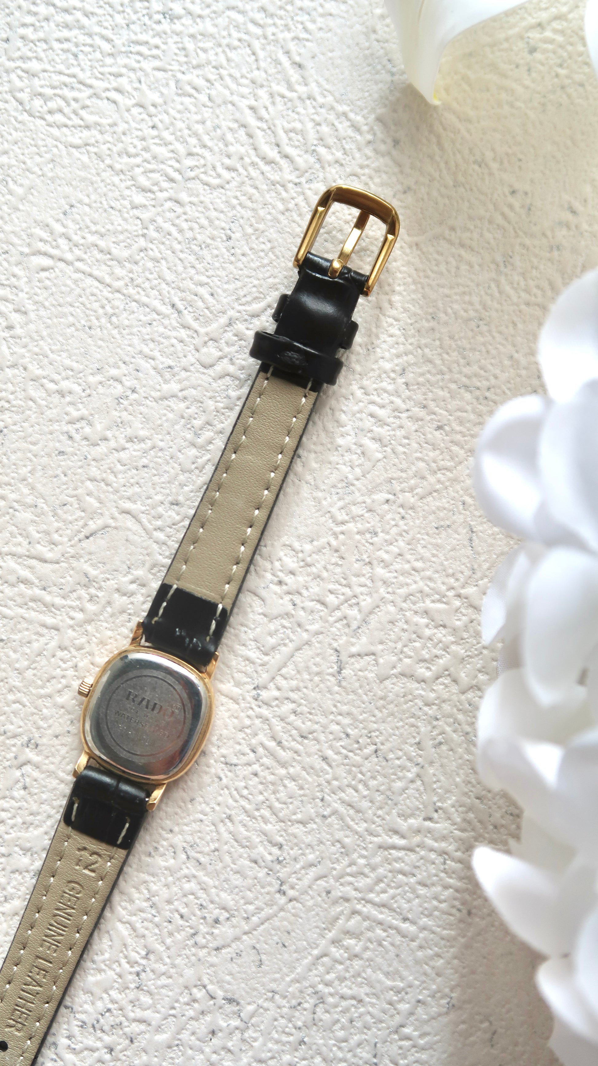 RD. Square Gold Dial with Black Leather Strap Watch