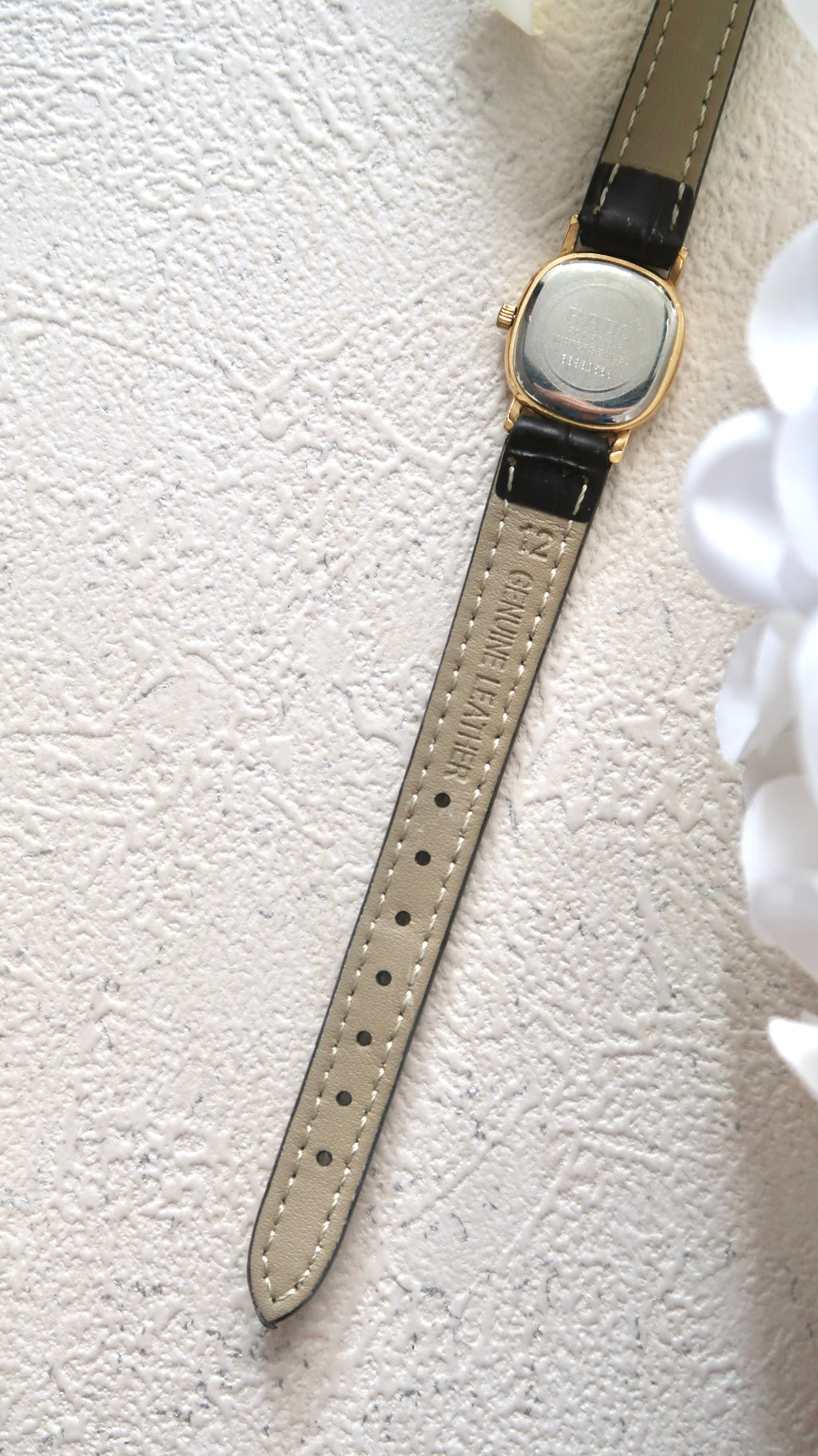 RD. Square Gold Dial with Black Leather Strap Watch