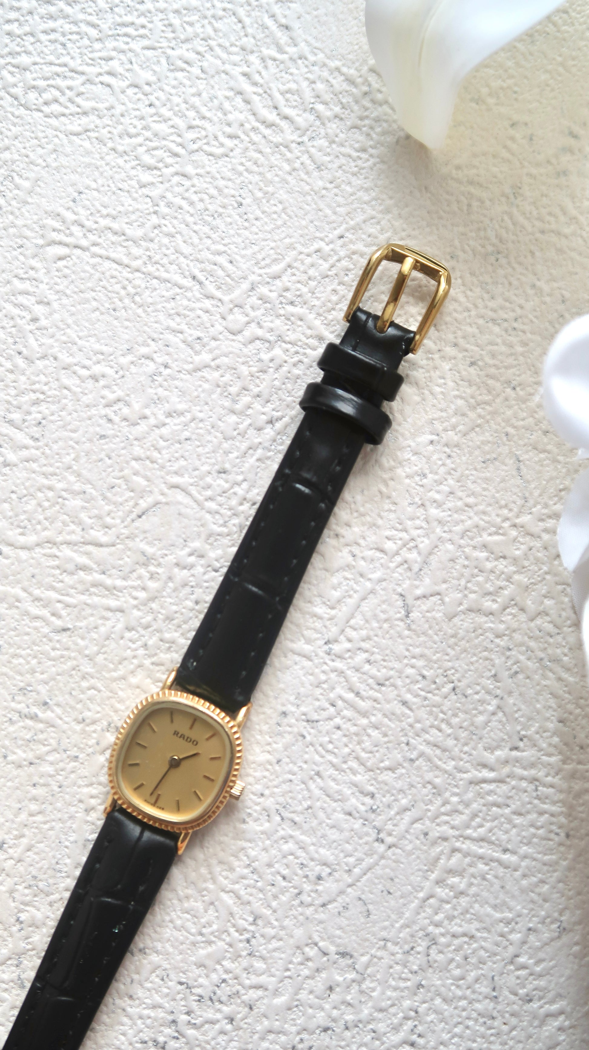 RD. Square Gold Dial with Black Leather Strap Watch