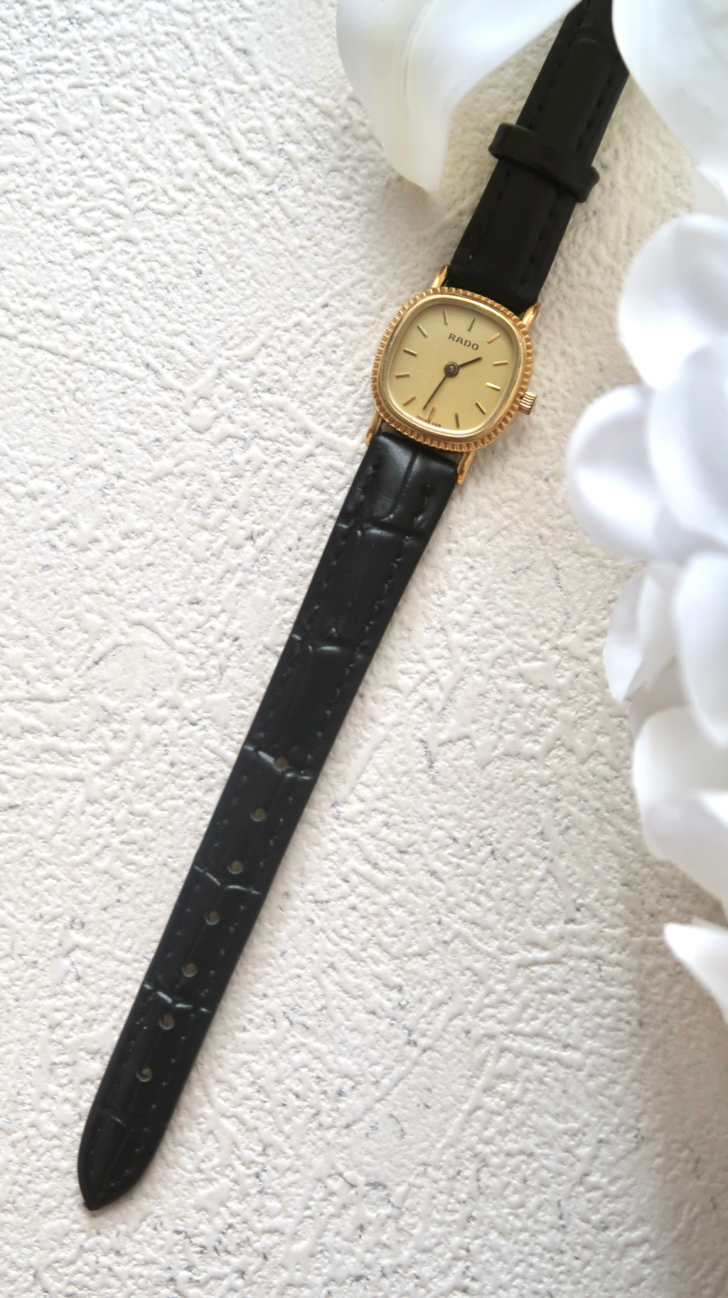 RD. Square Gold Dial with Black Leather Strap Watch
