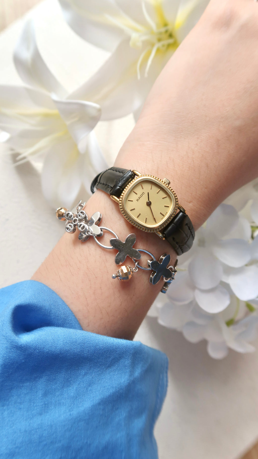 RD. Square Gold Dial with Black Leather Strap Watch