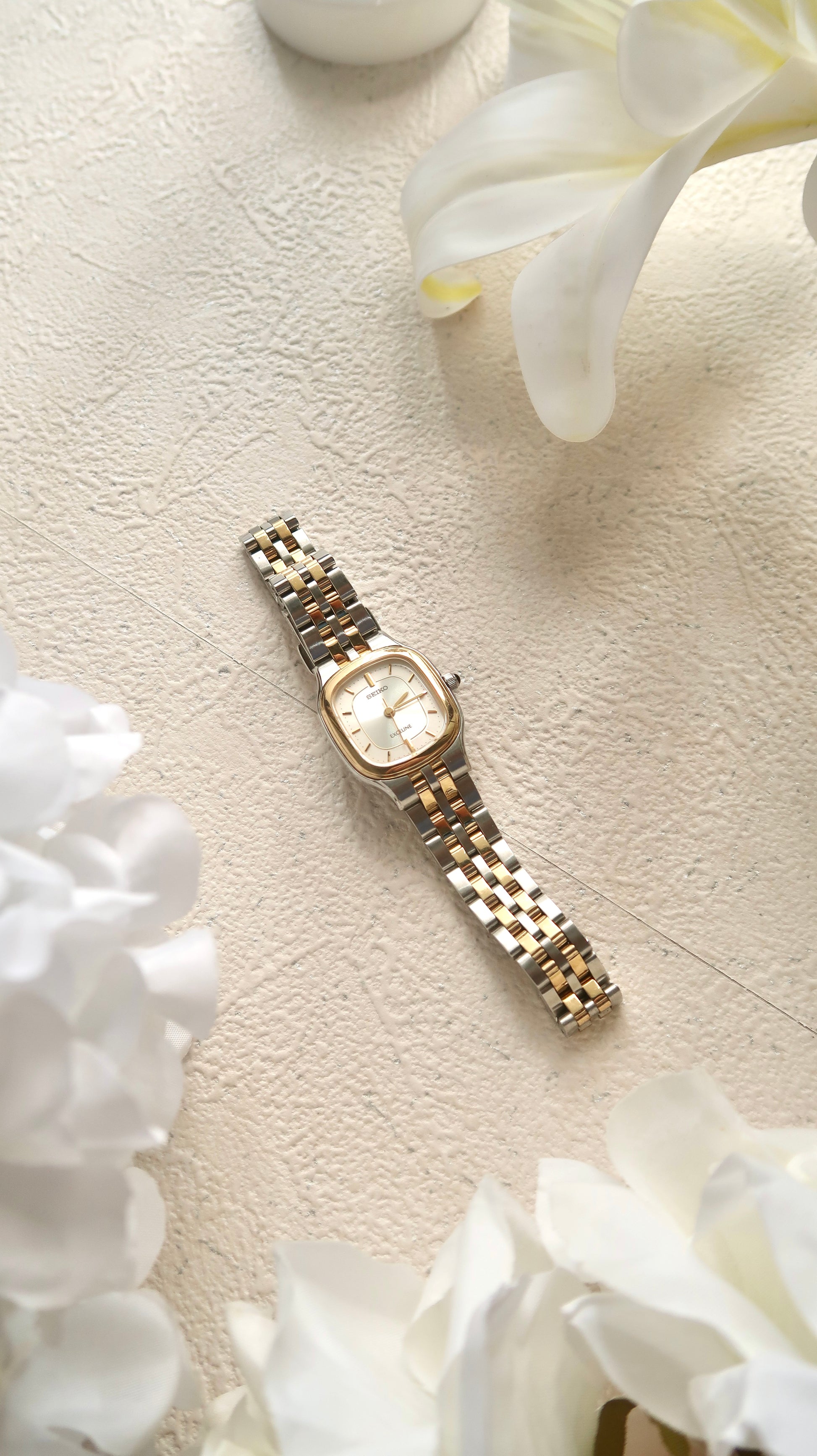 S. Exceline Rect Silver Ivory Dial with Two Tone Chain Watch