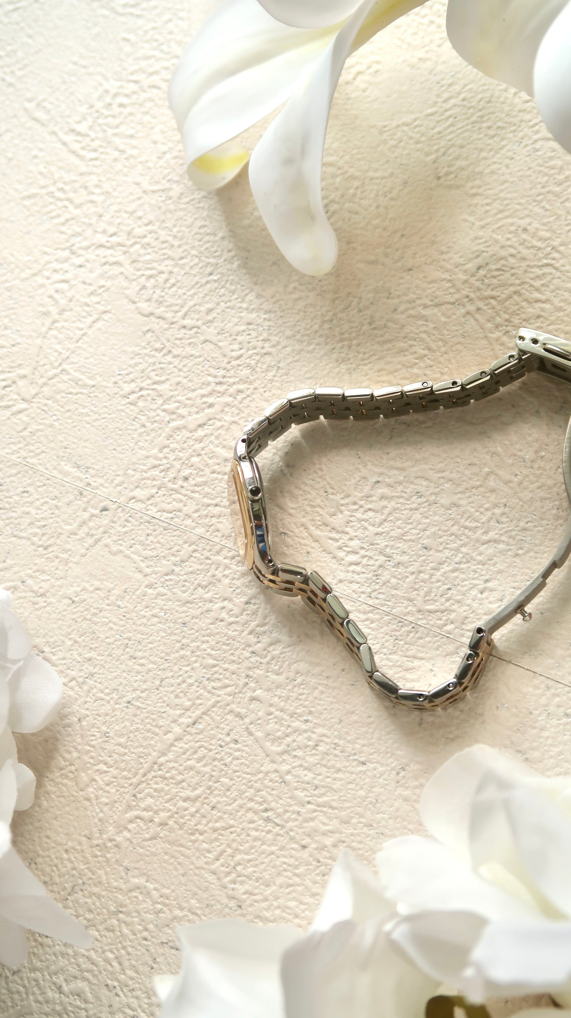 S. Exceline Rect Silver Ivory Dial with Two Tone Chain Watch