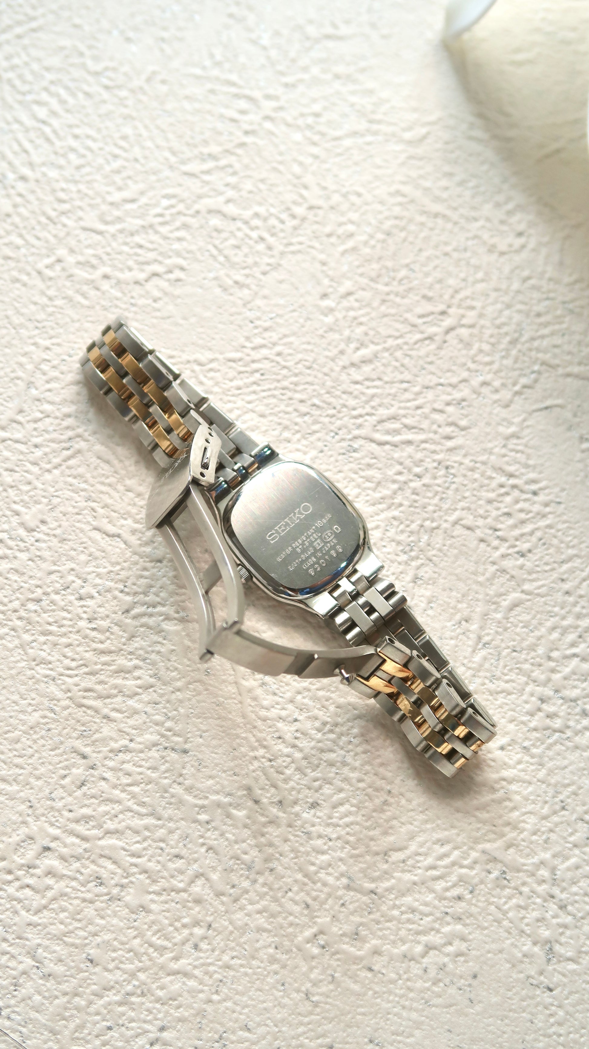 S. Exceline Rect Silver Ivory Dial with Two Tone Chain Watch