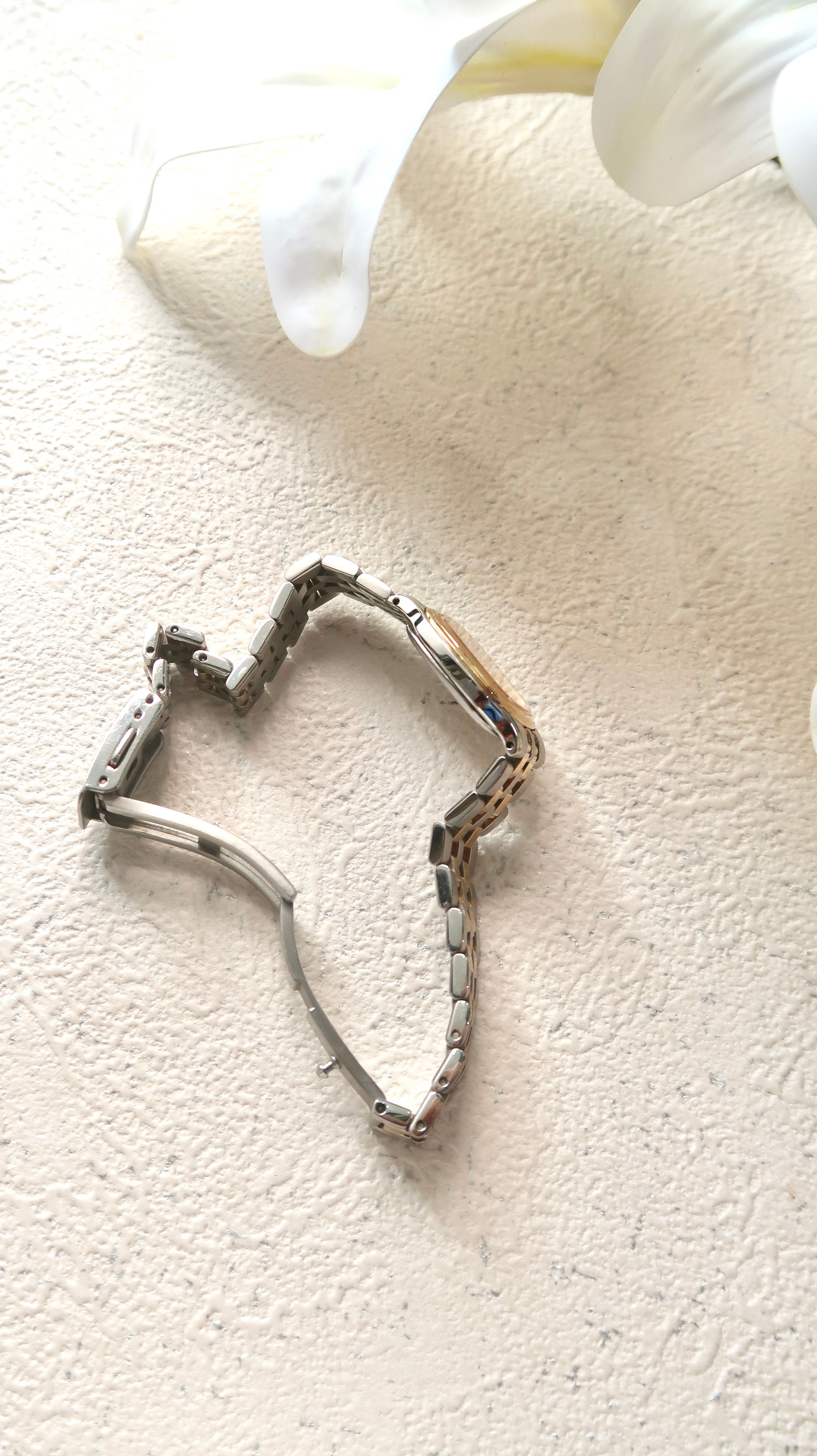 S. Exceline Rect Silver Ivory Dial with Two Tone Chain Watch