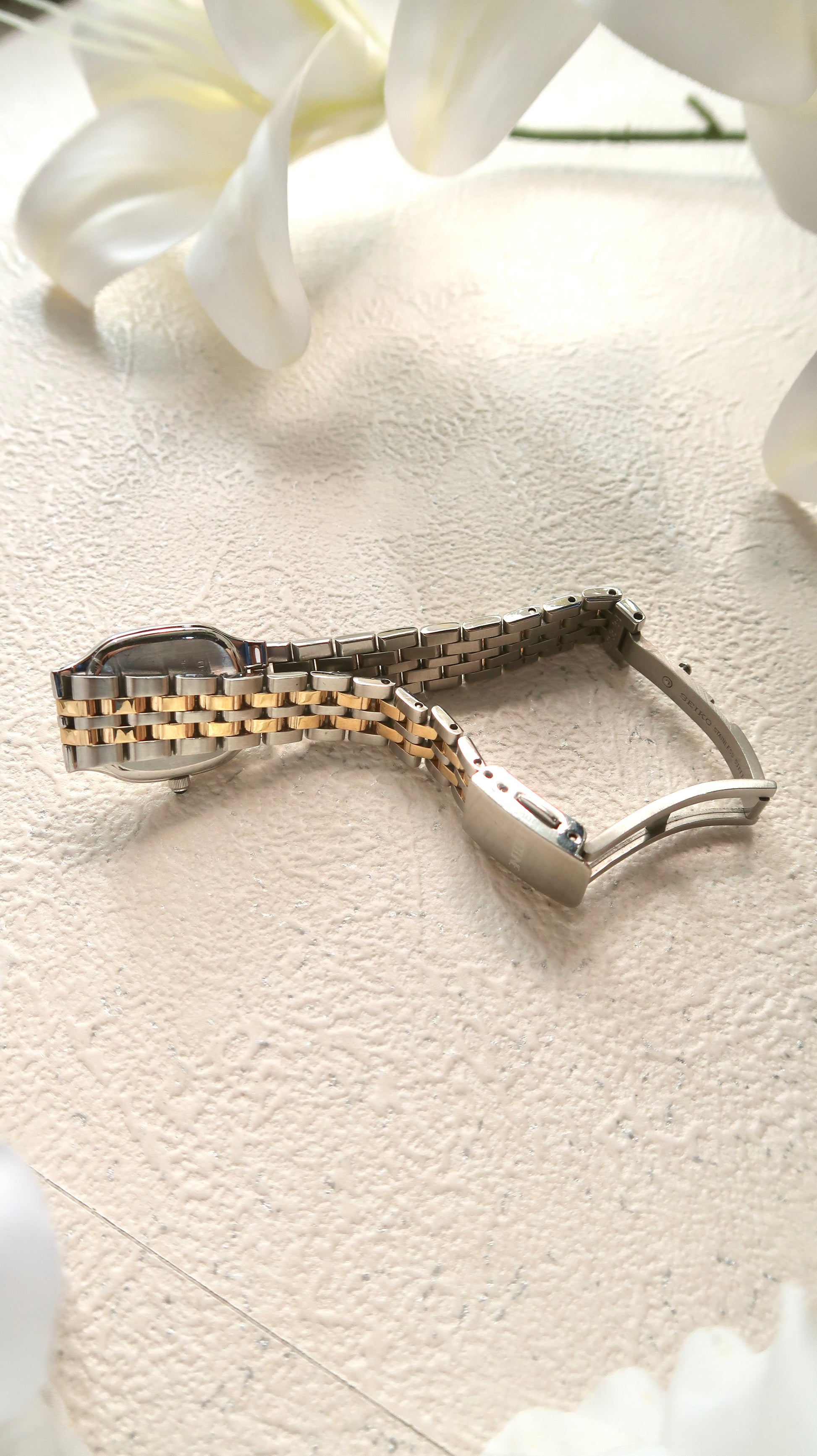 S. Exceline Rect Silver Ivory Dial with Two Tone Chain Watch