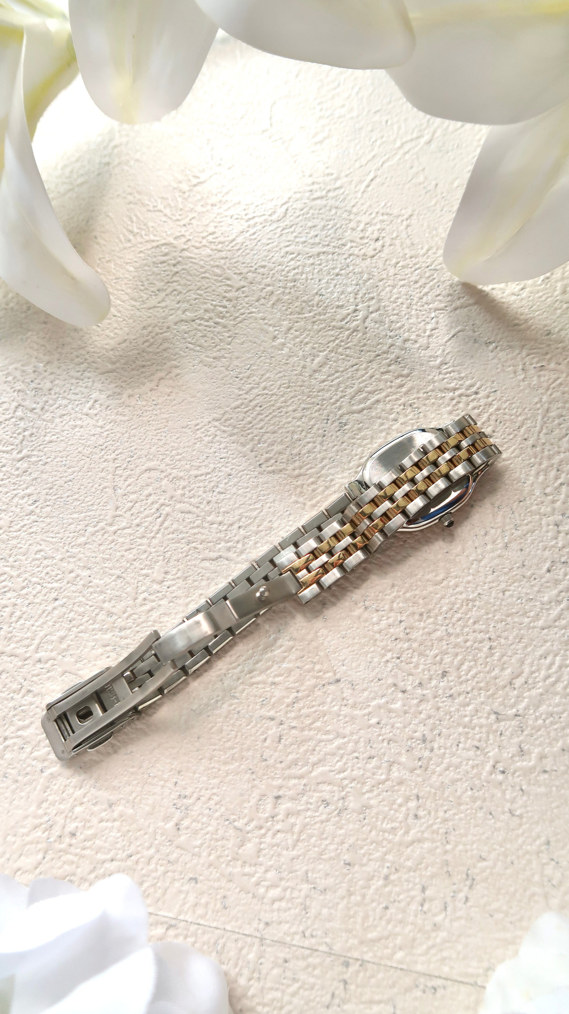 S. Exceline Rect Silver Ivory Dial with Two Tone Chain Watch