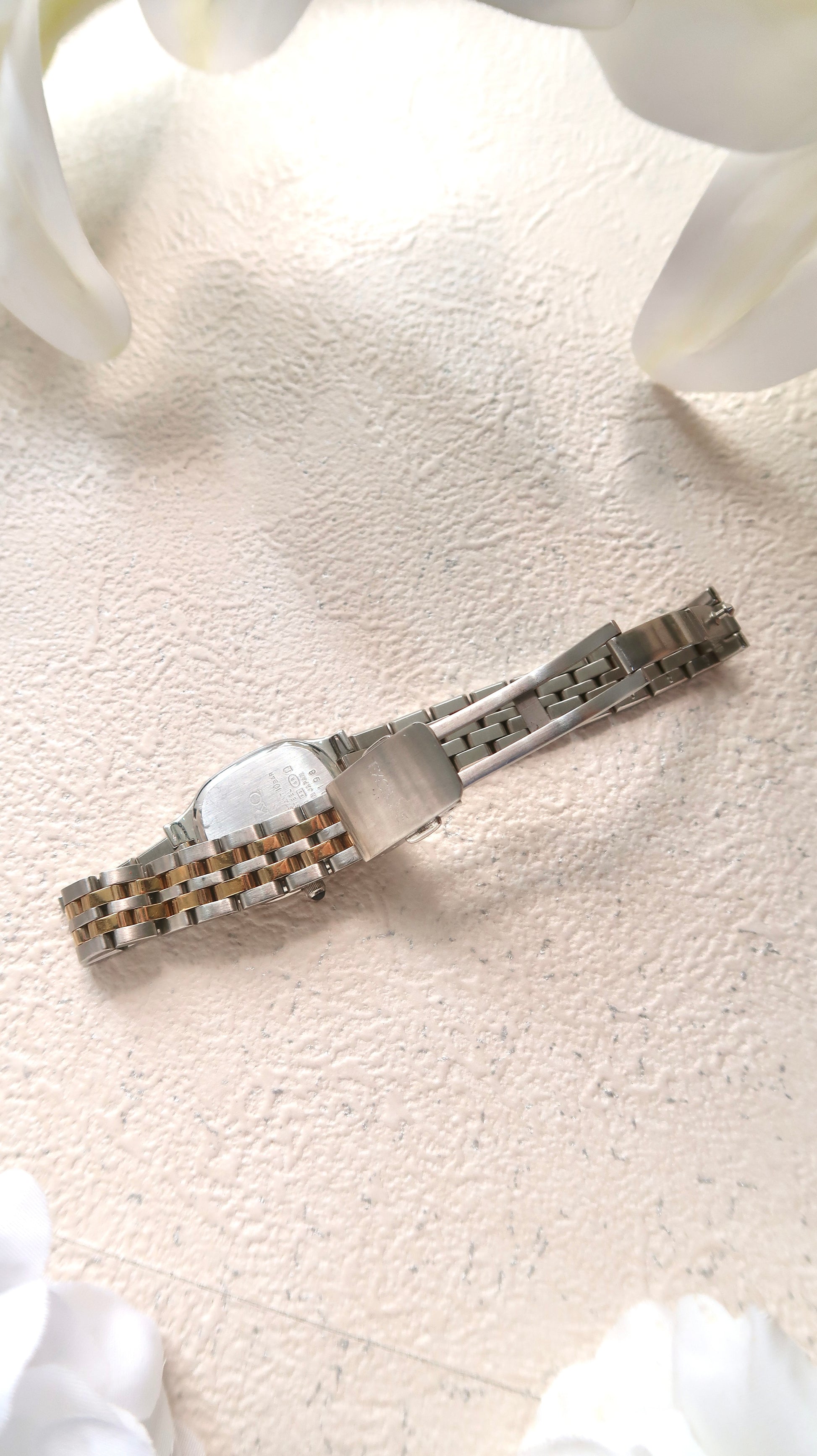 S. Exceline Rect Silver Ivory Dial with Two Tone Chain Watch