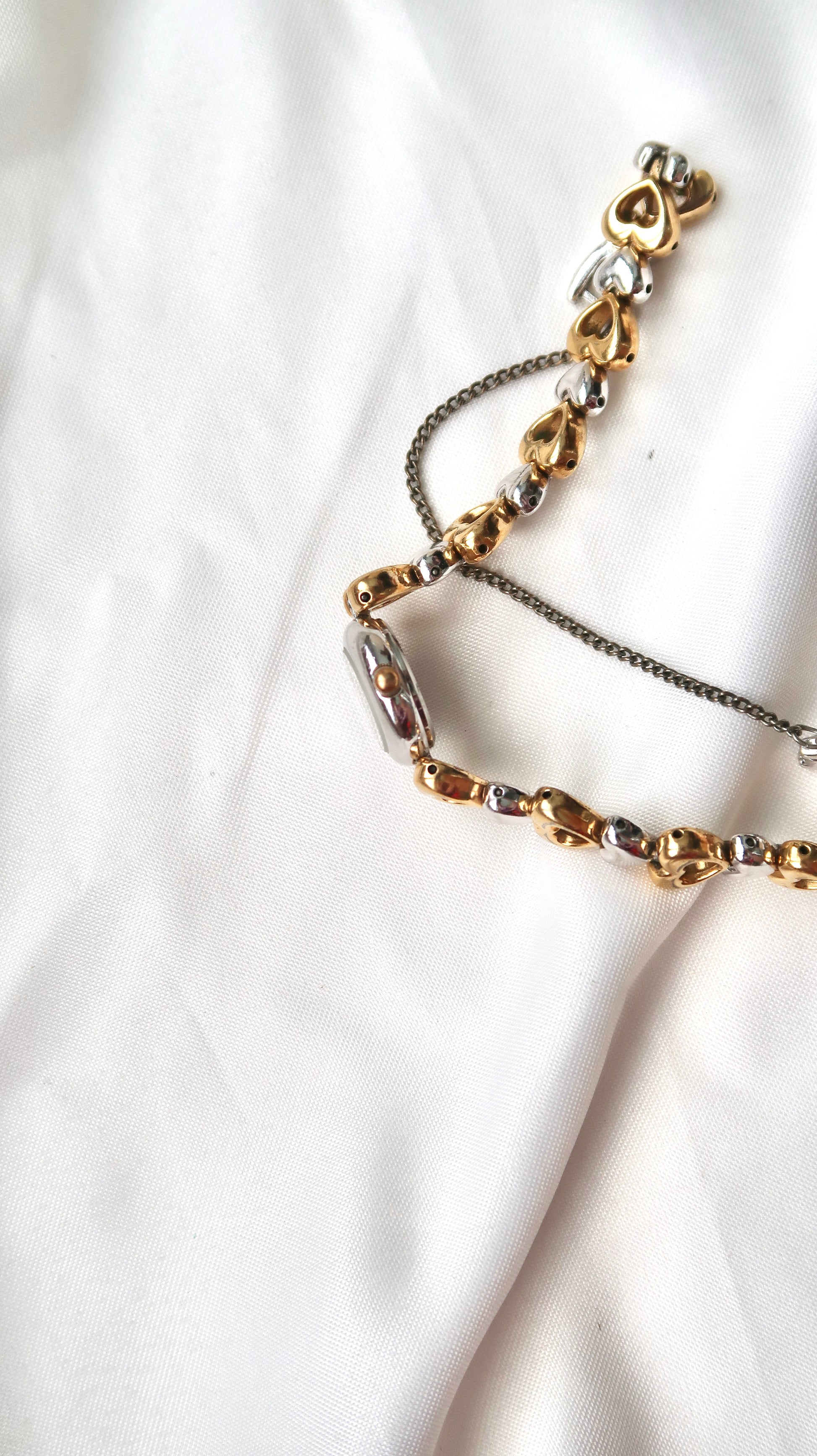 S. White Round Dial with Love Two Tone Chain Watch