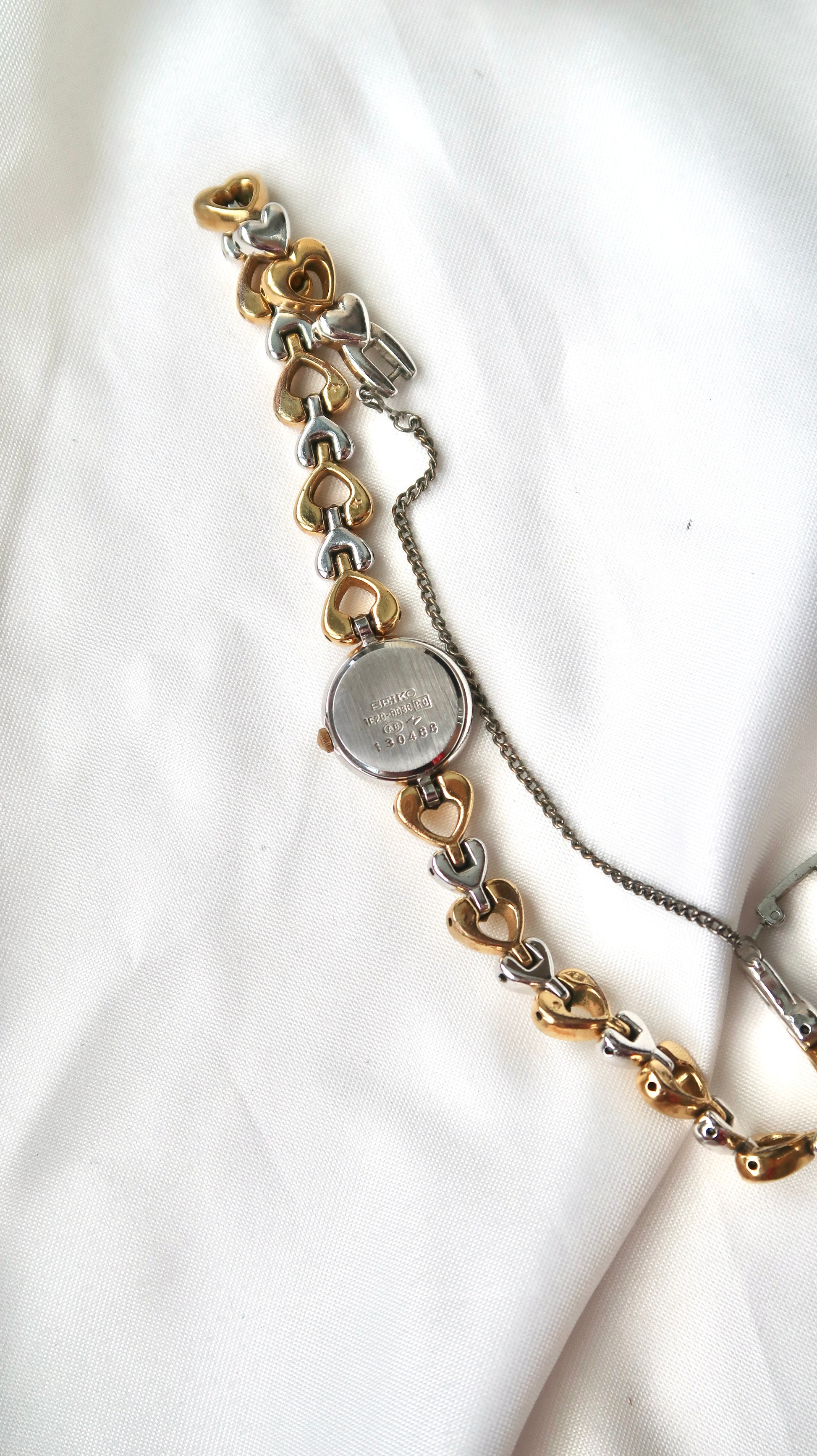 S. White Round Dial with Love Two Tone Chain Watch