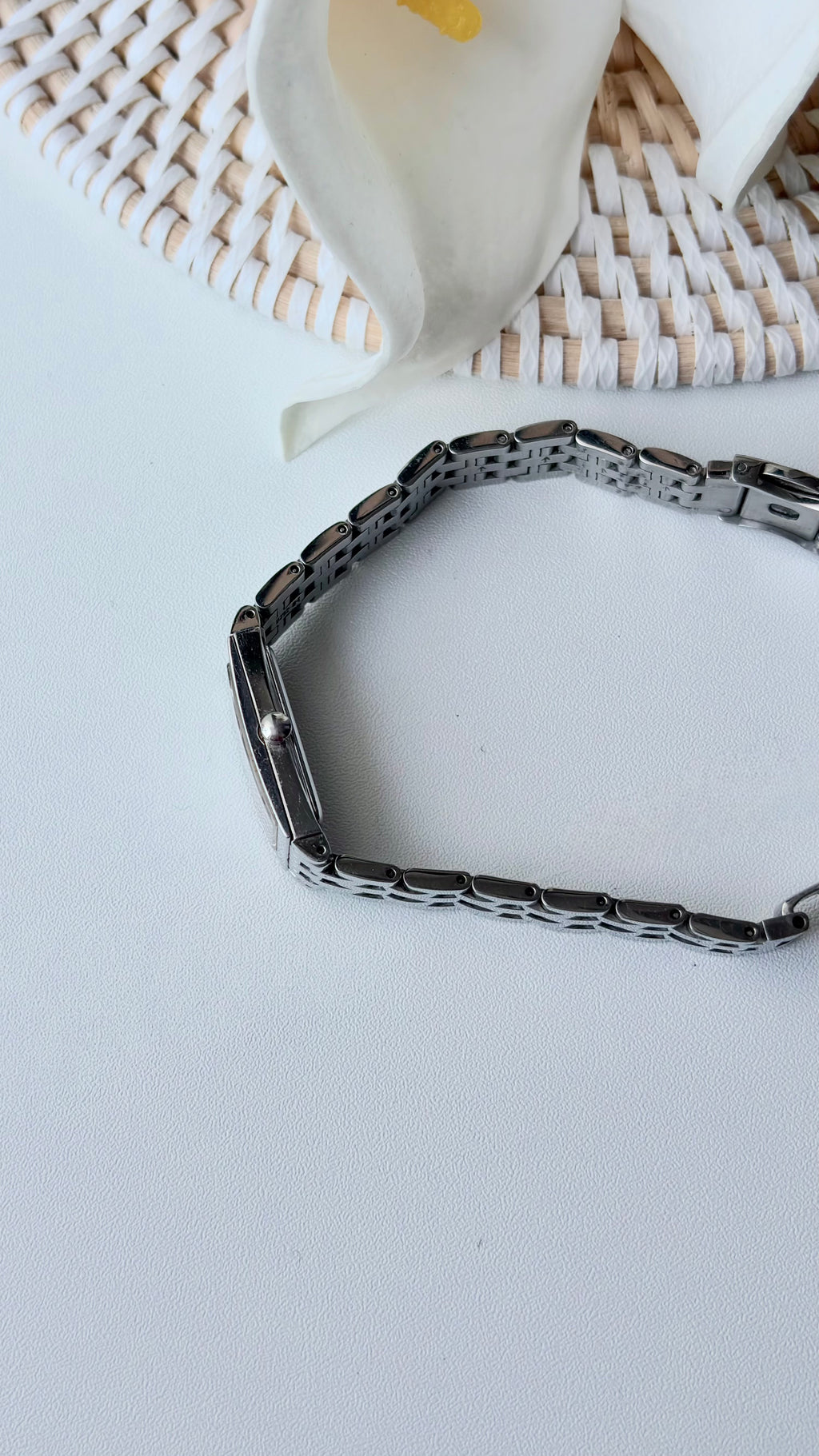 S. Lukia White Rect Dial Silver SS Chain Watch
