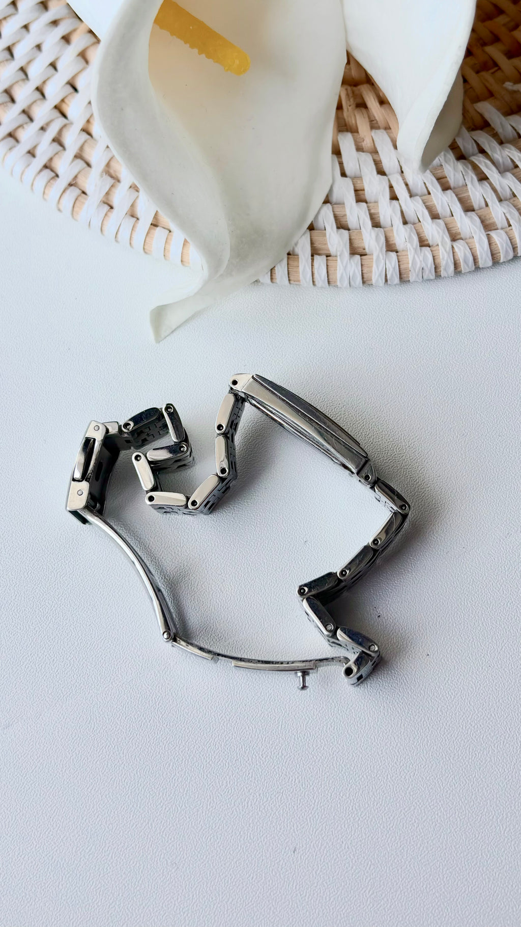 S. Lukia White Rect Dial Silver SS Chain Watch