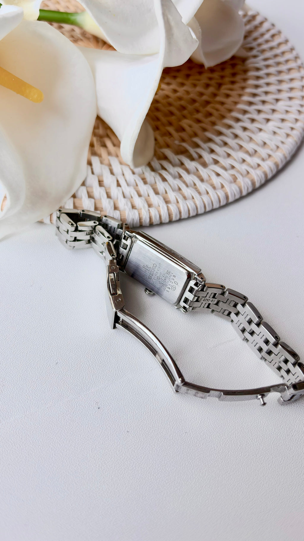 S. Lukia White Rect Dial Silver SS Chain Watch