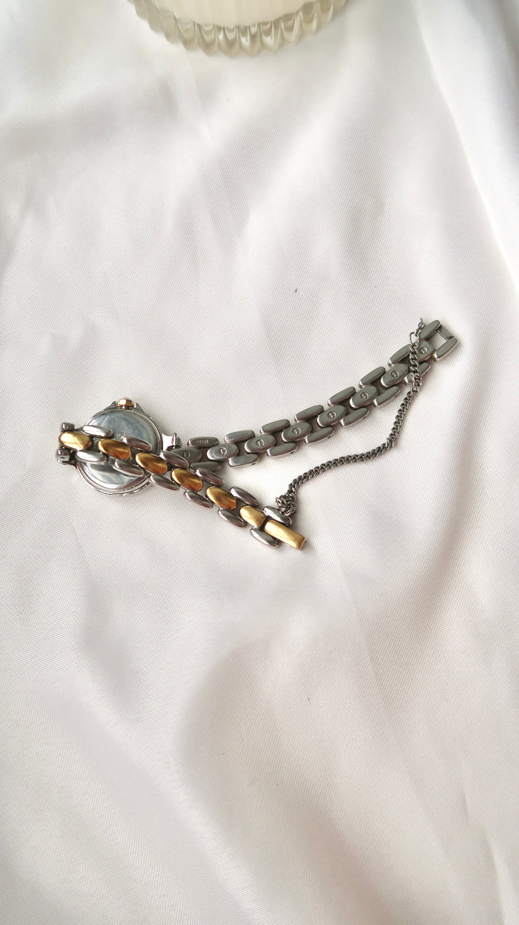 S. Moorea White Round Dial with Two Tone Chain Watch