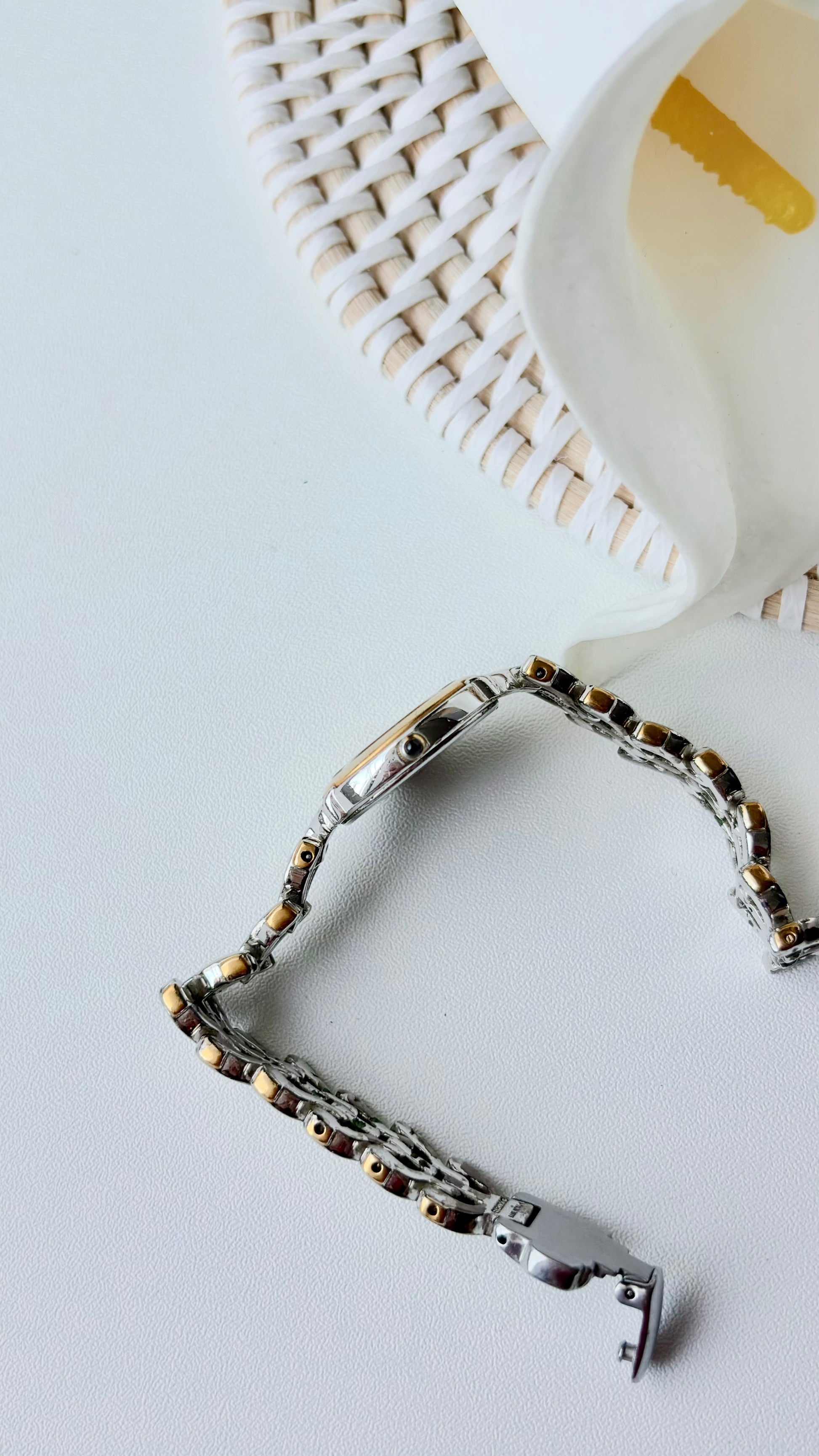 S. Exceline White Round Roman Dial Two Tone Chain Watch