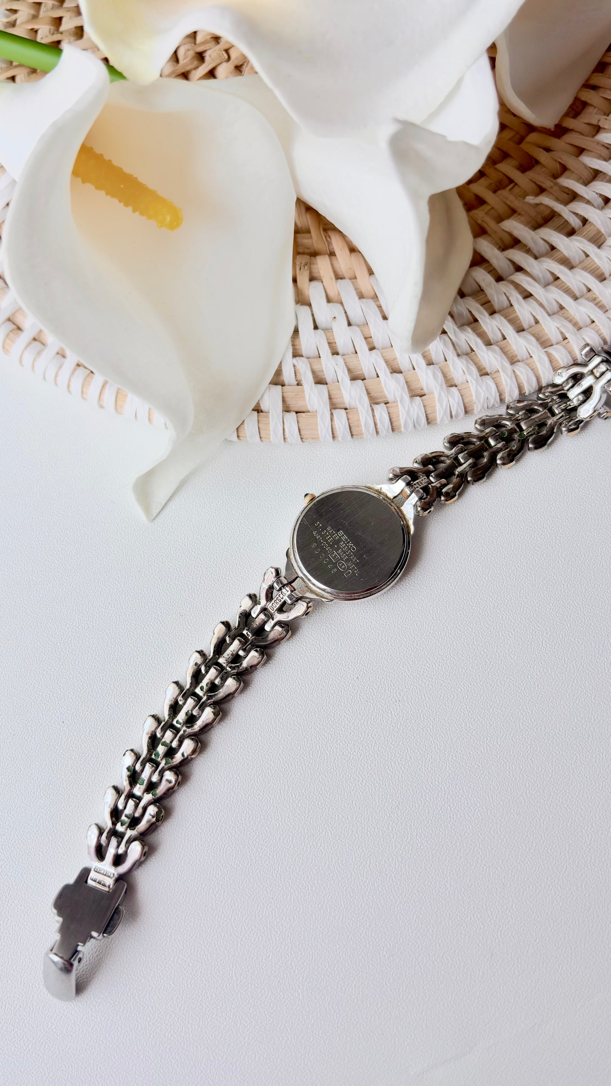 S. Exceline White Round Roman Dial Two Tone Chain Watch
