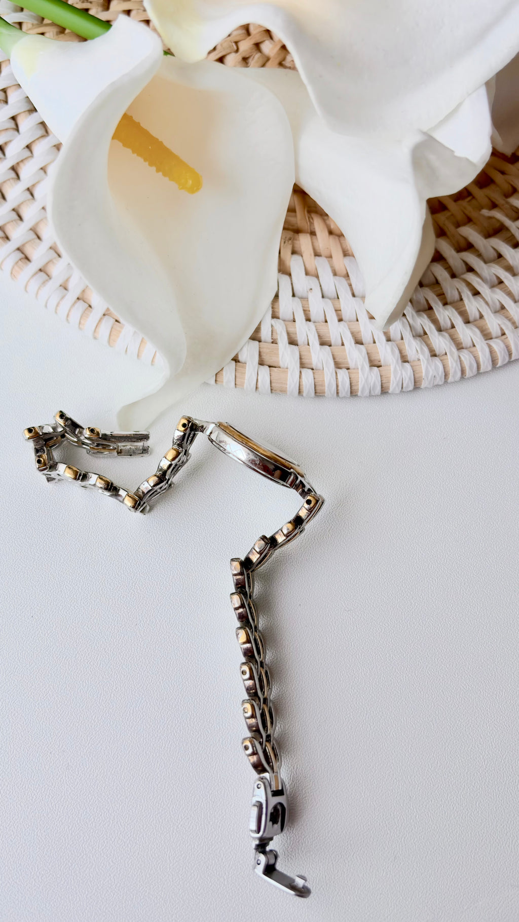 S. Exceline White Round Roman Dial Two Tone Chain Watch