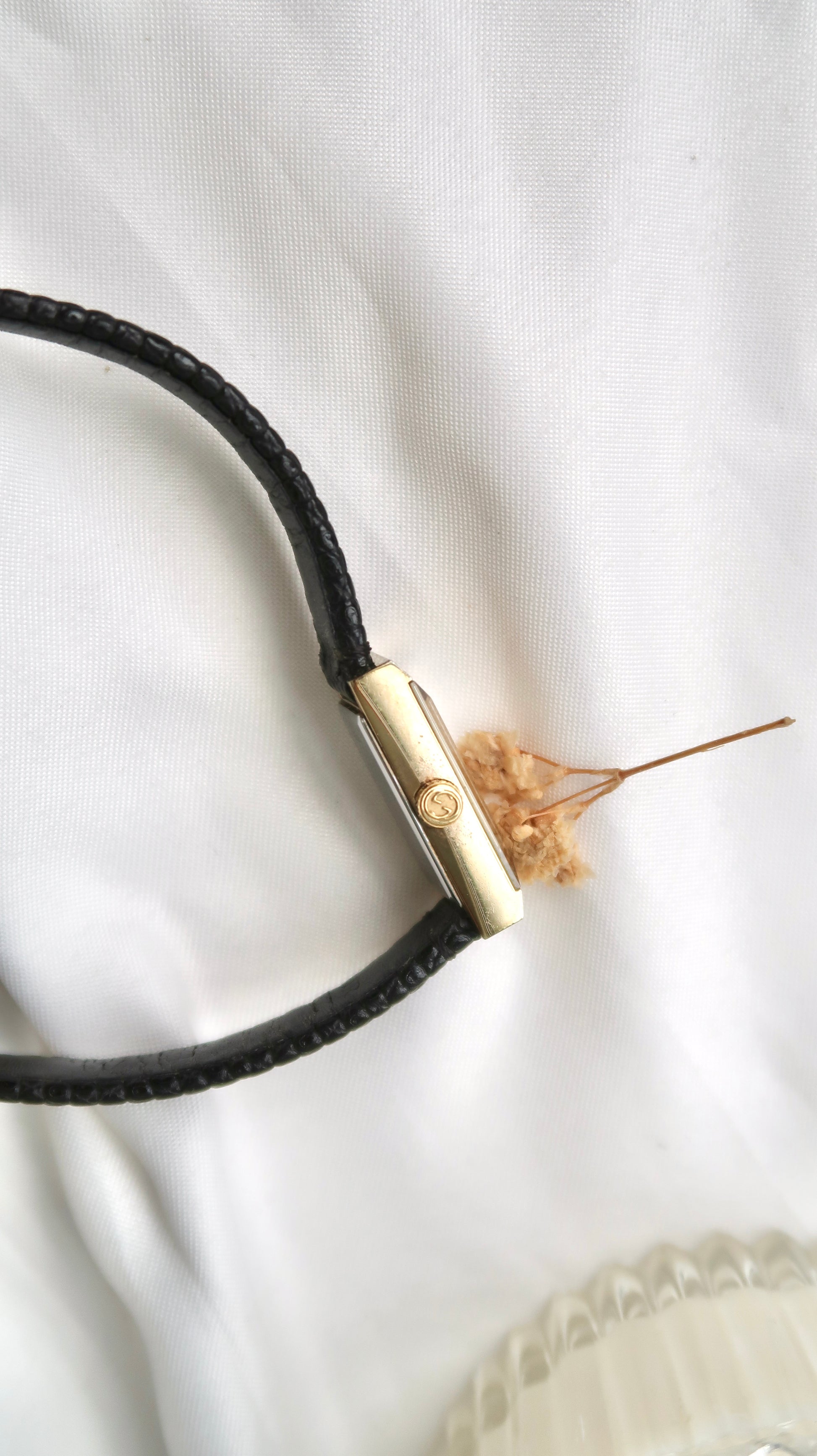 Gc. Rect Patterned Dial with Black Leather Strap Watch