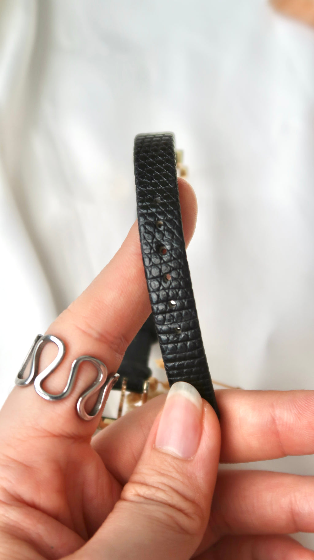 Gc. Rect Patterned Dial with Black Leather Strap Watch