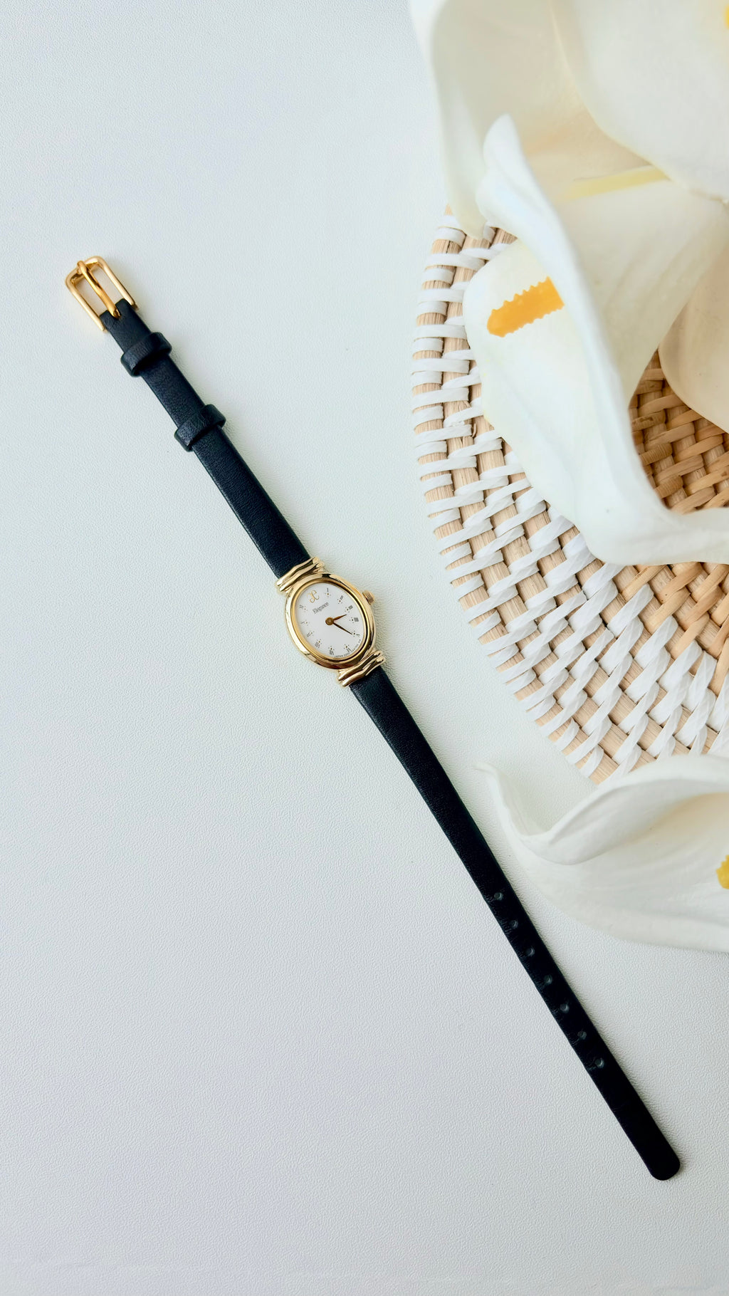 CTZ. Elegance White Oval Roman Dial Black Strap Watch