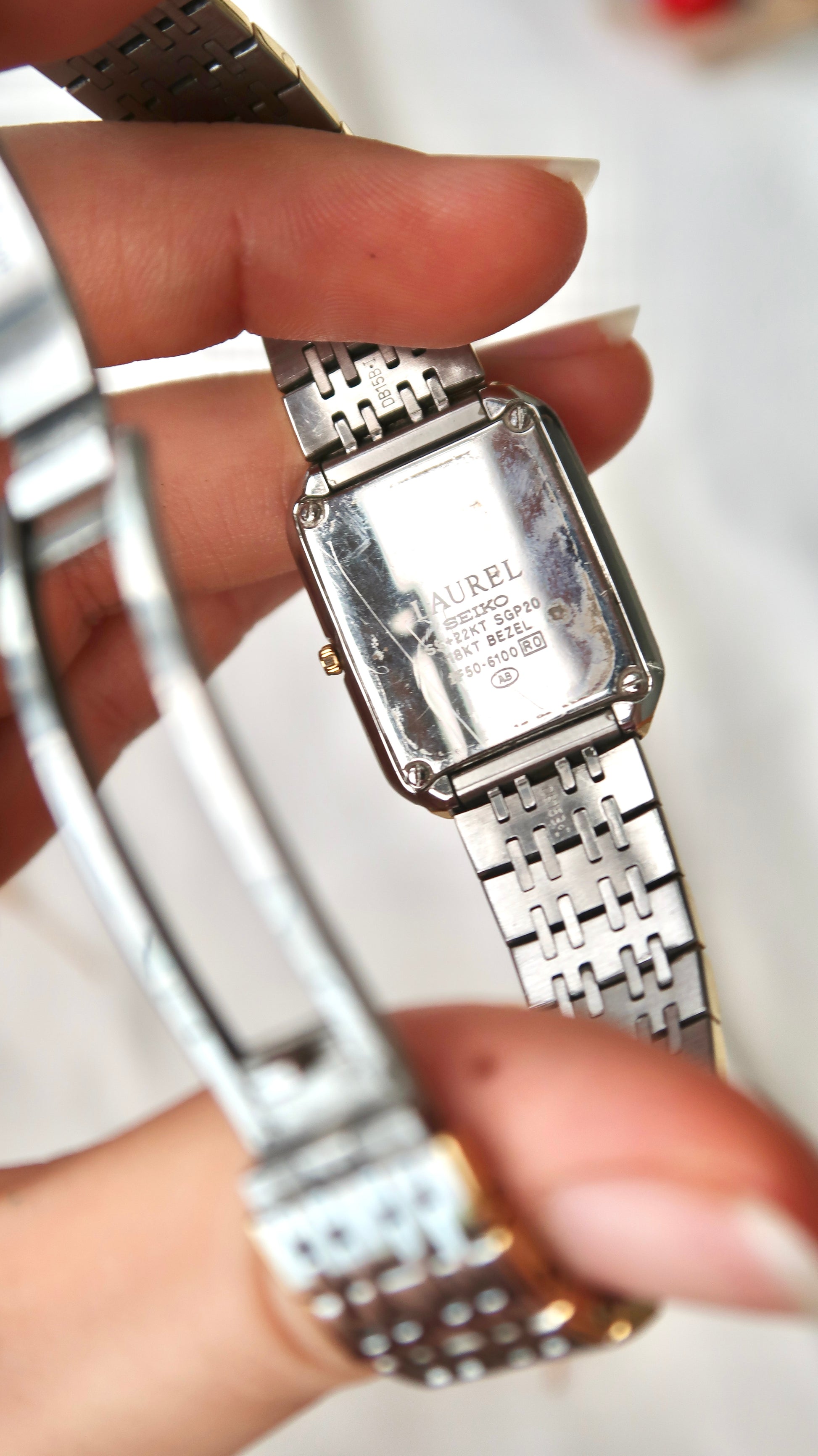 S. Laurel Rect White Roman Dial with Two Tone Chain Watch