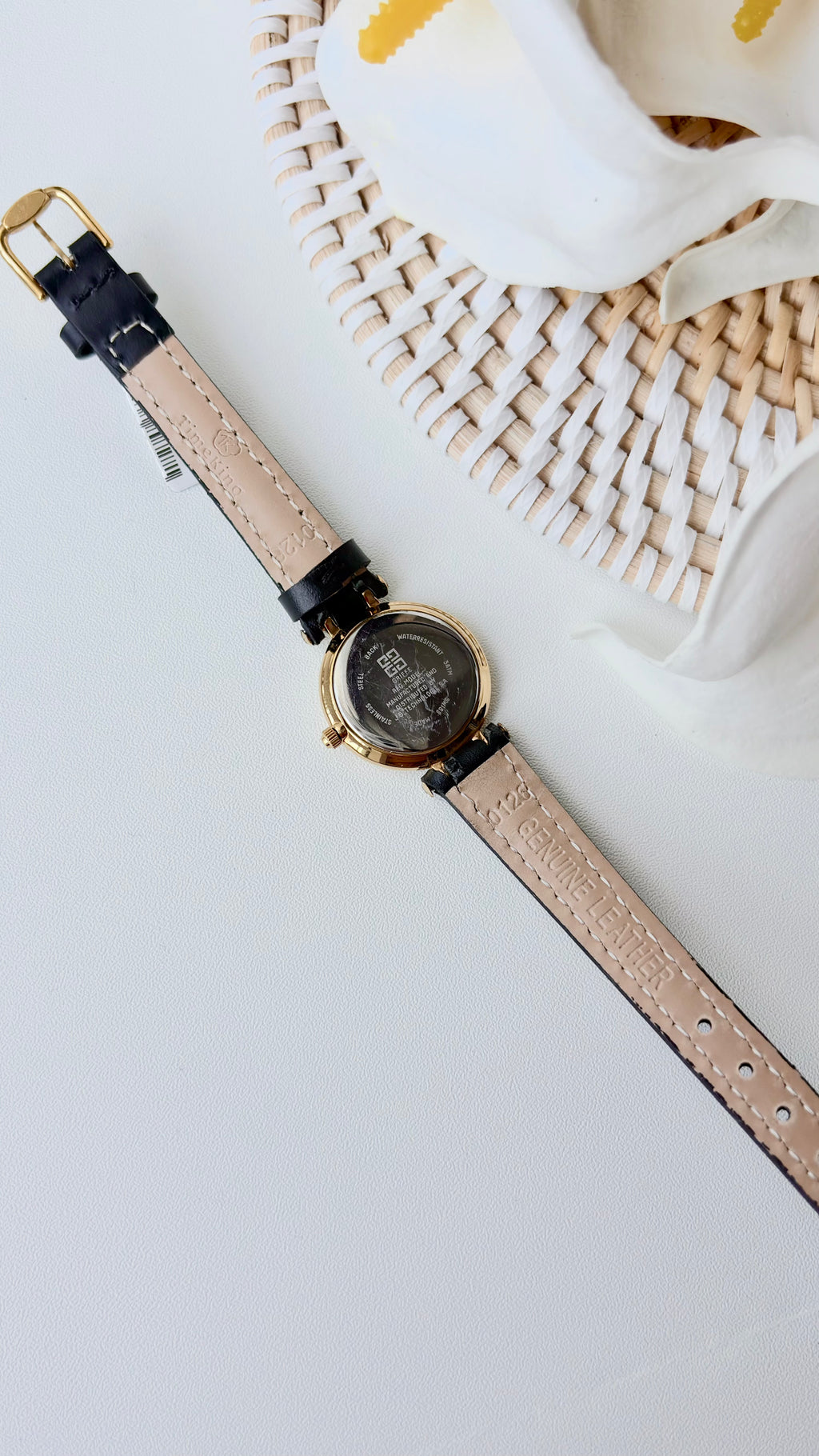 GV. White Gold Round Roman Dial Black Strap Watch