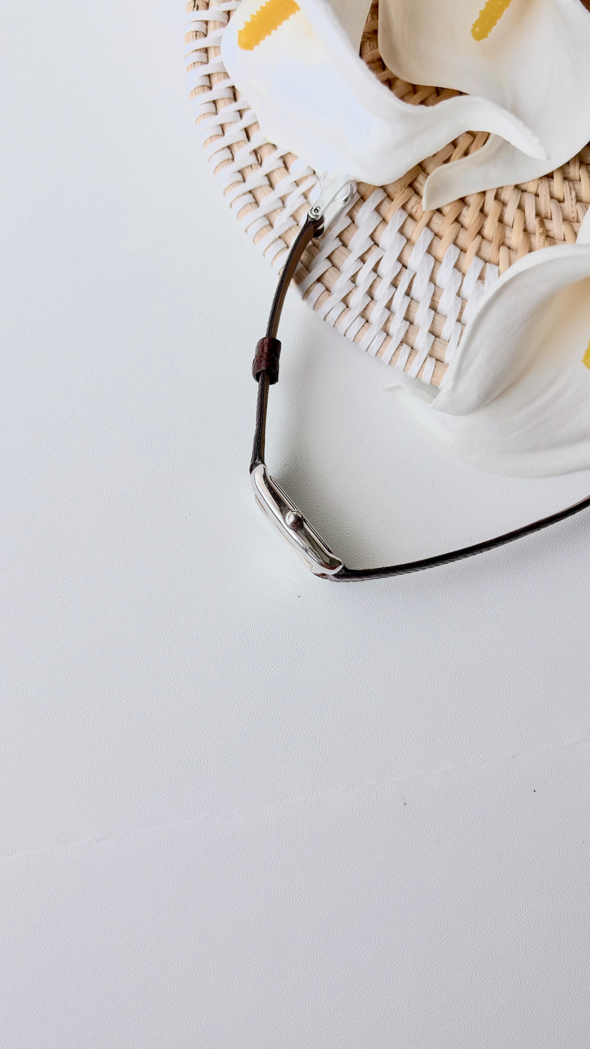 S. Lukia White Rect Dial Brown Strap Watch