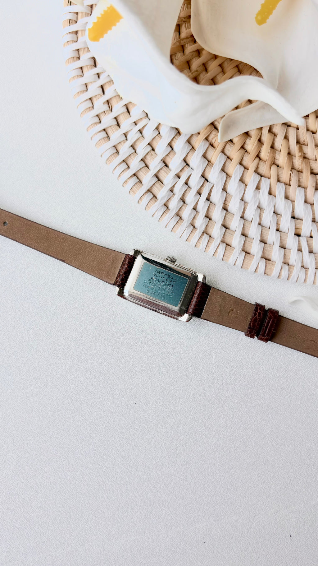 S. Lukia White Rect Dial Brown Strap Watch