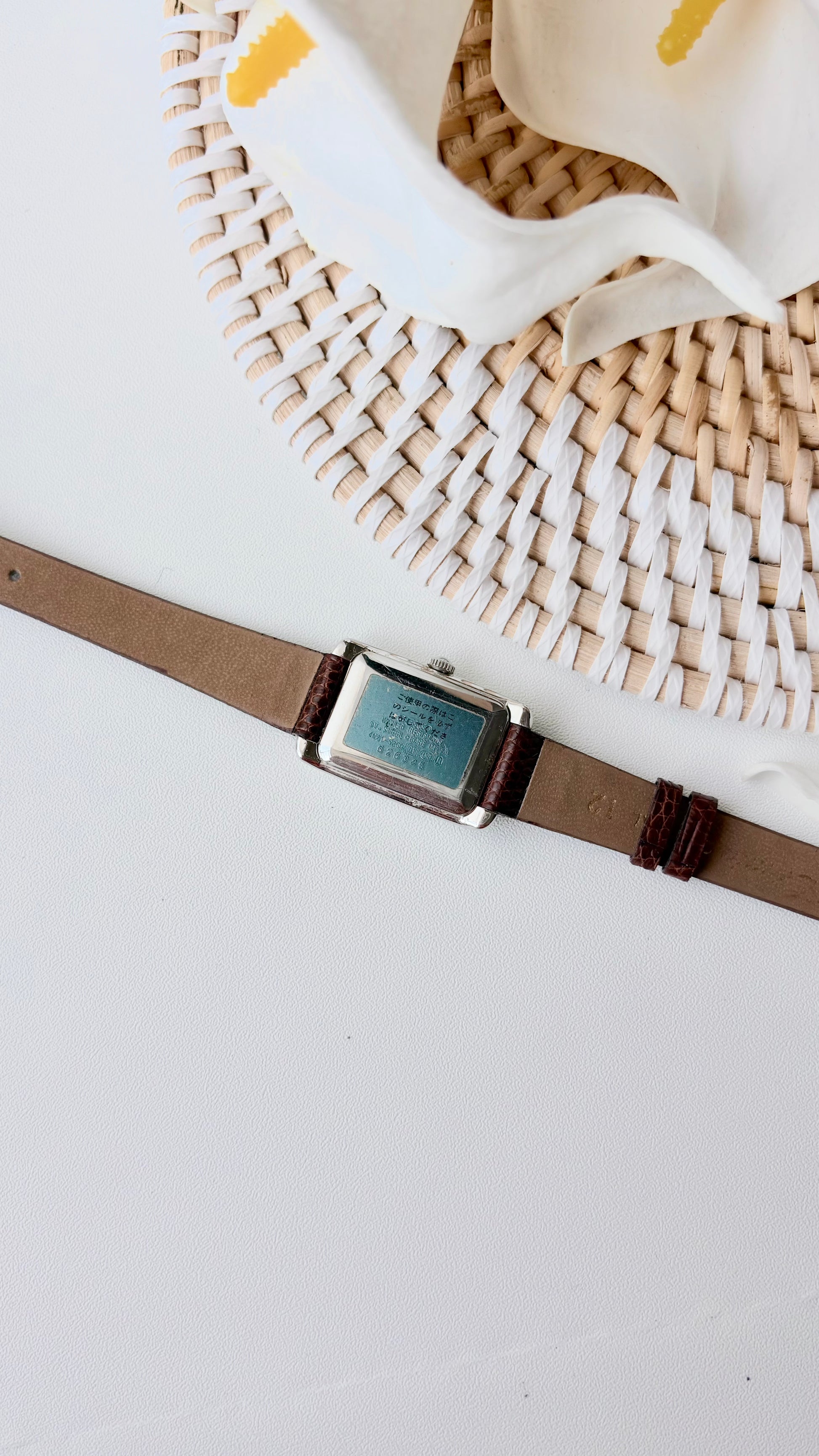 S. Lukia White Rect Dial Brown Strap Watch