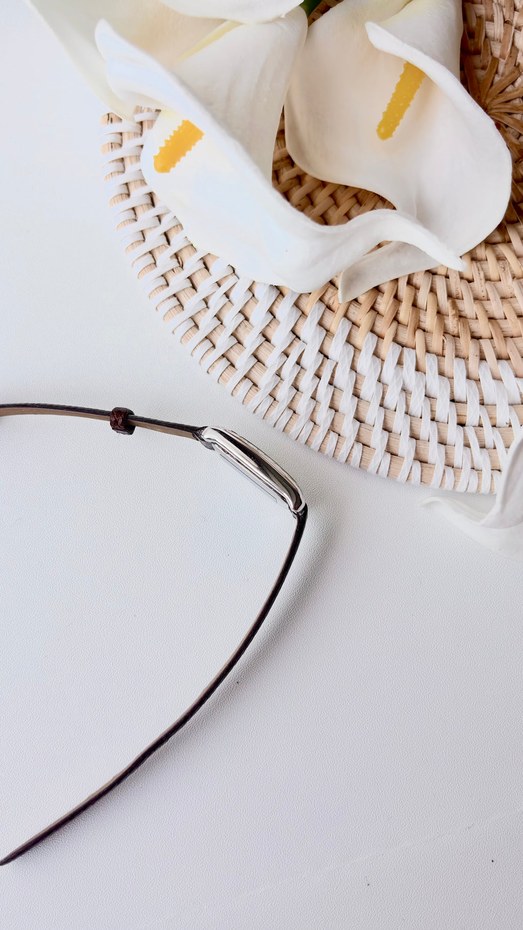 S. Lukia White Rect Dial Brown Strap Watch