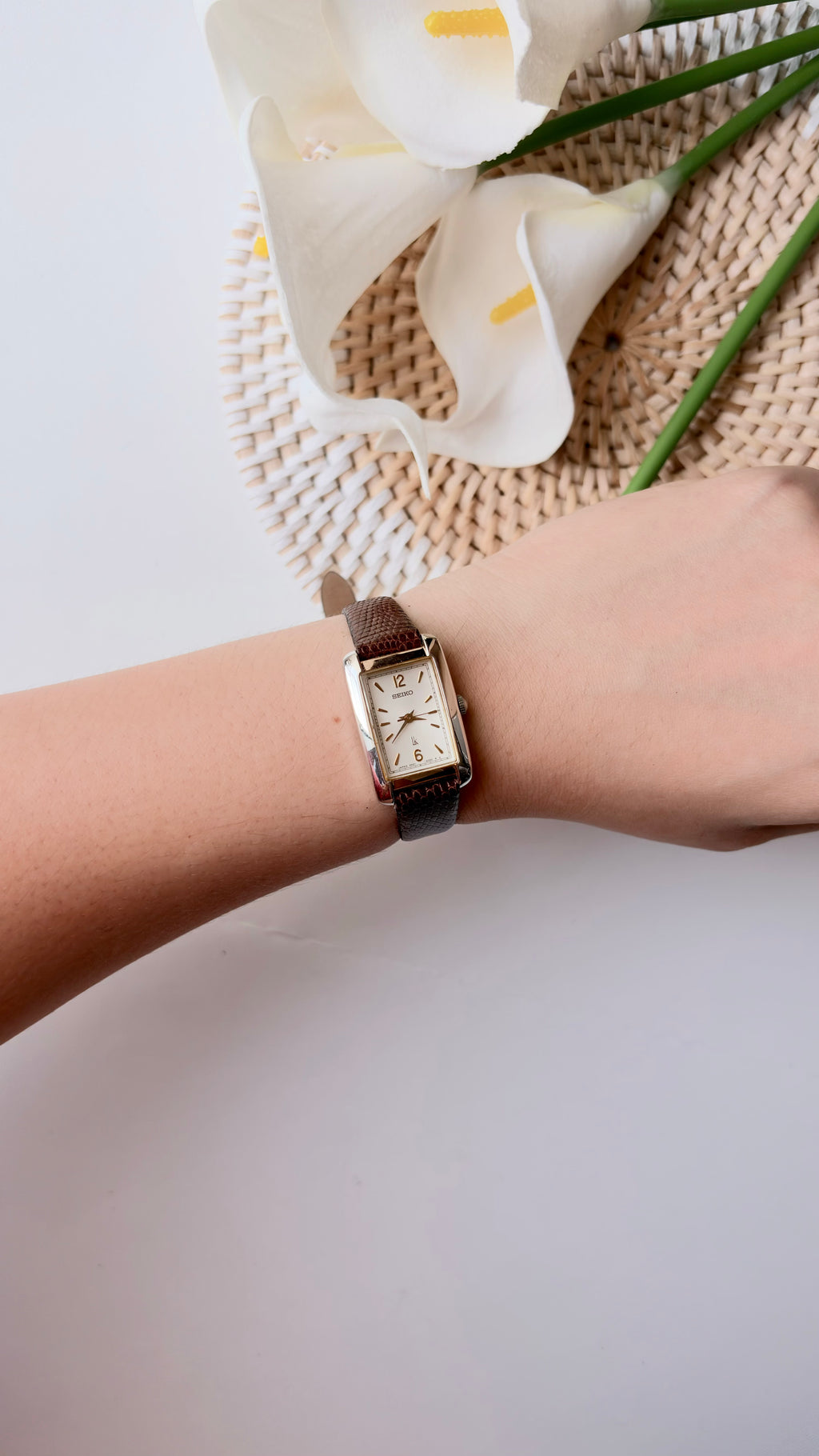 S. Lukia White Rect Dial Brown Strap Watch