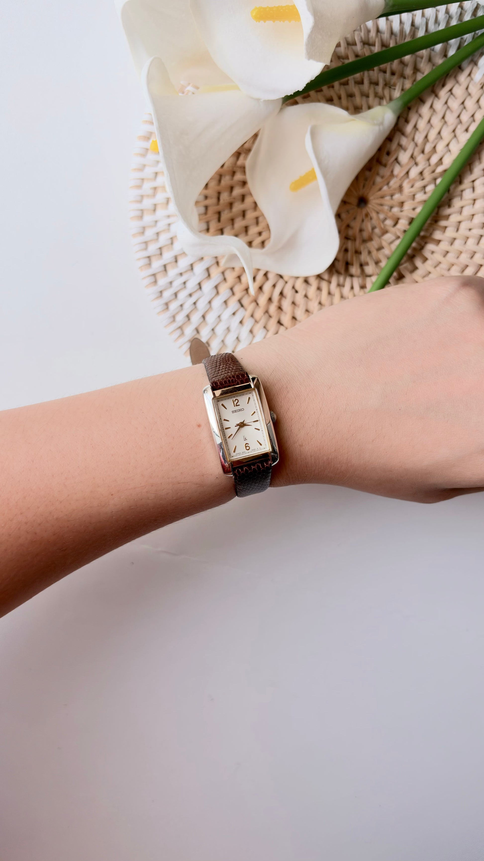 S. Lukia White Rect Dial Brown Strap Watch