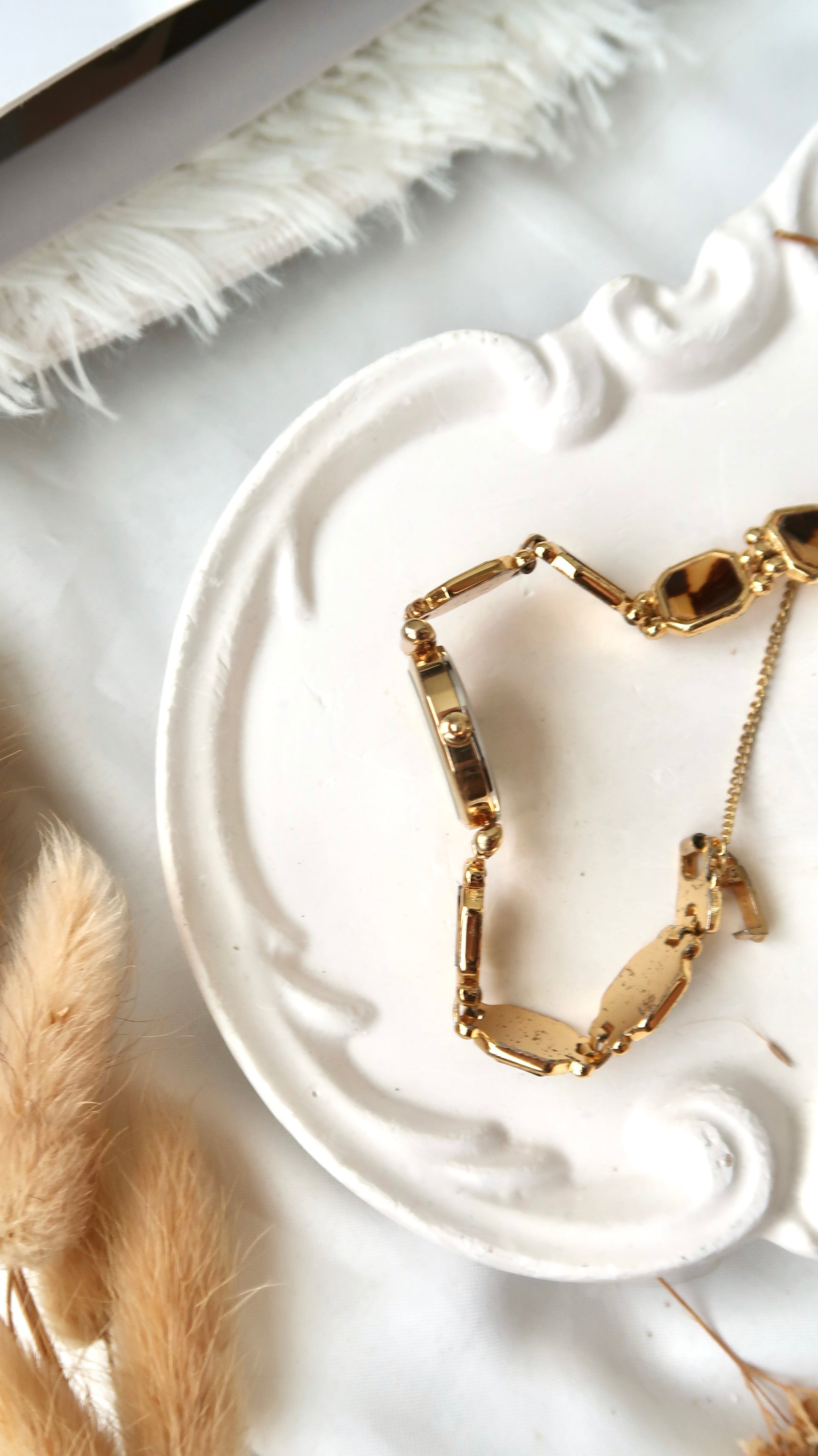 S. Black Octagon Dial with Brown & Gold Chain Watch