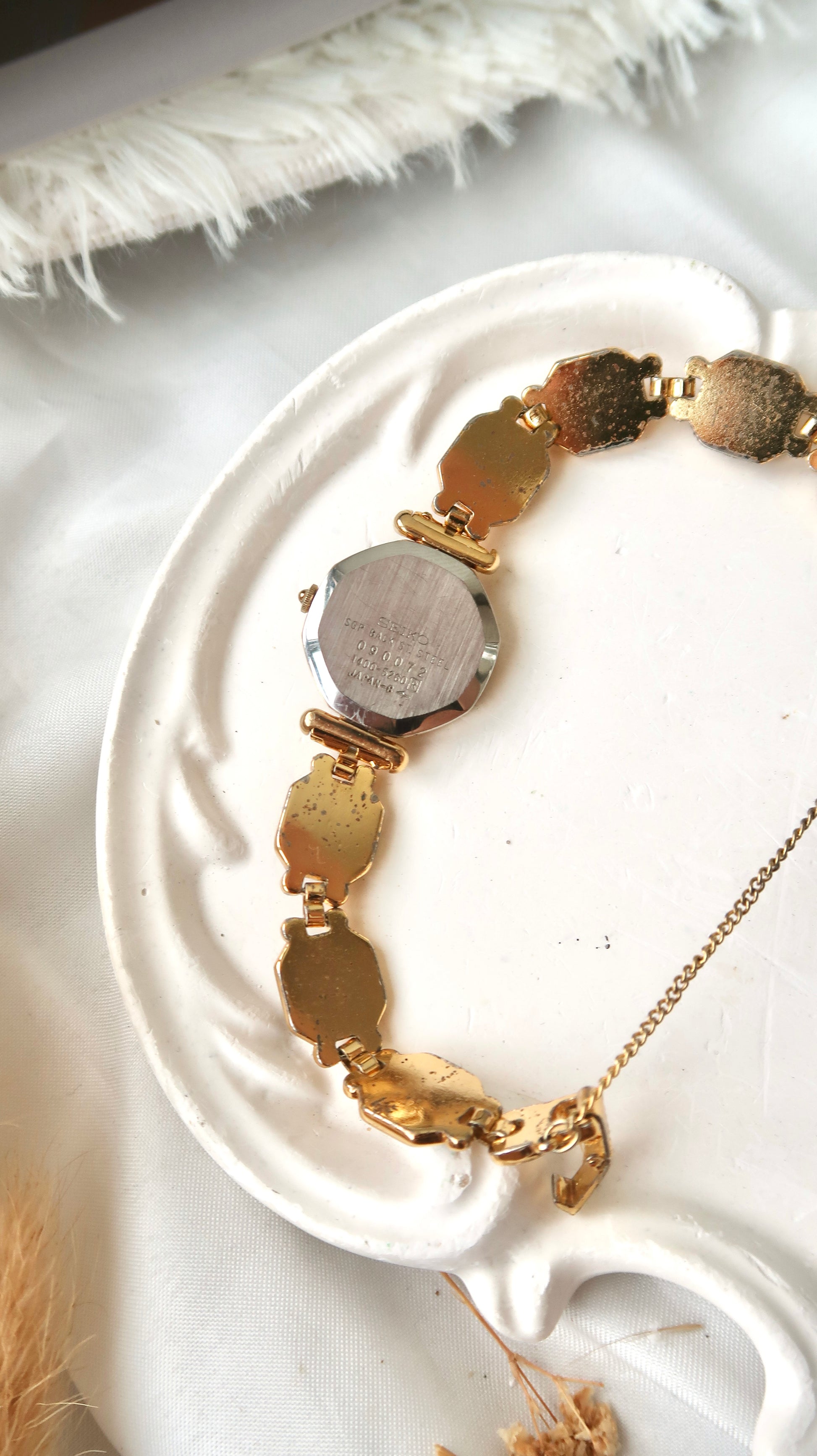 S. Black Octagon Dial with Brown & Gold Chain Watch