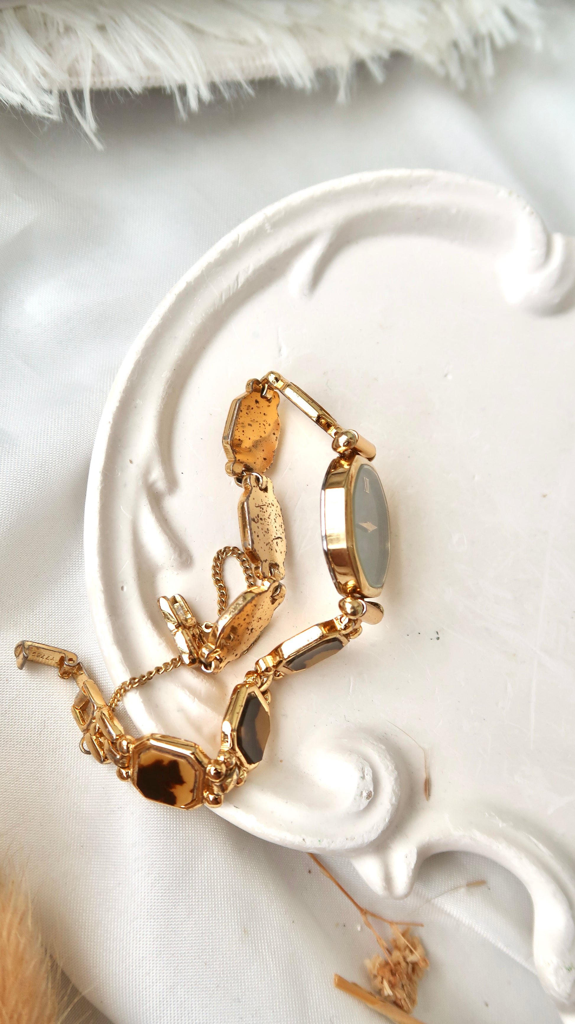 S. Black Octagon Dial with Brown & Gold Chain Watch