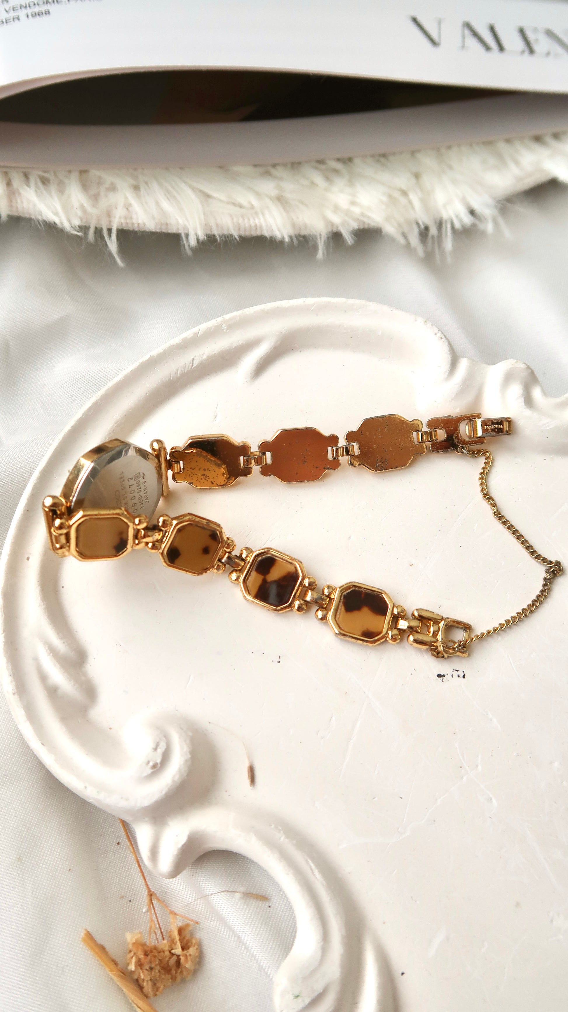 S. Black Octagon Dial with Brown & Gold Chain Watch