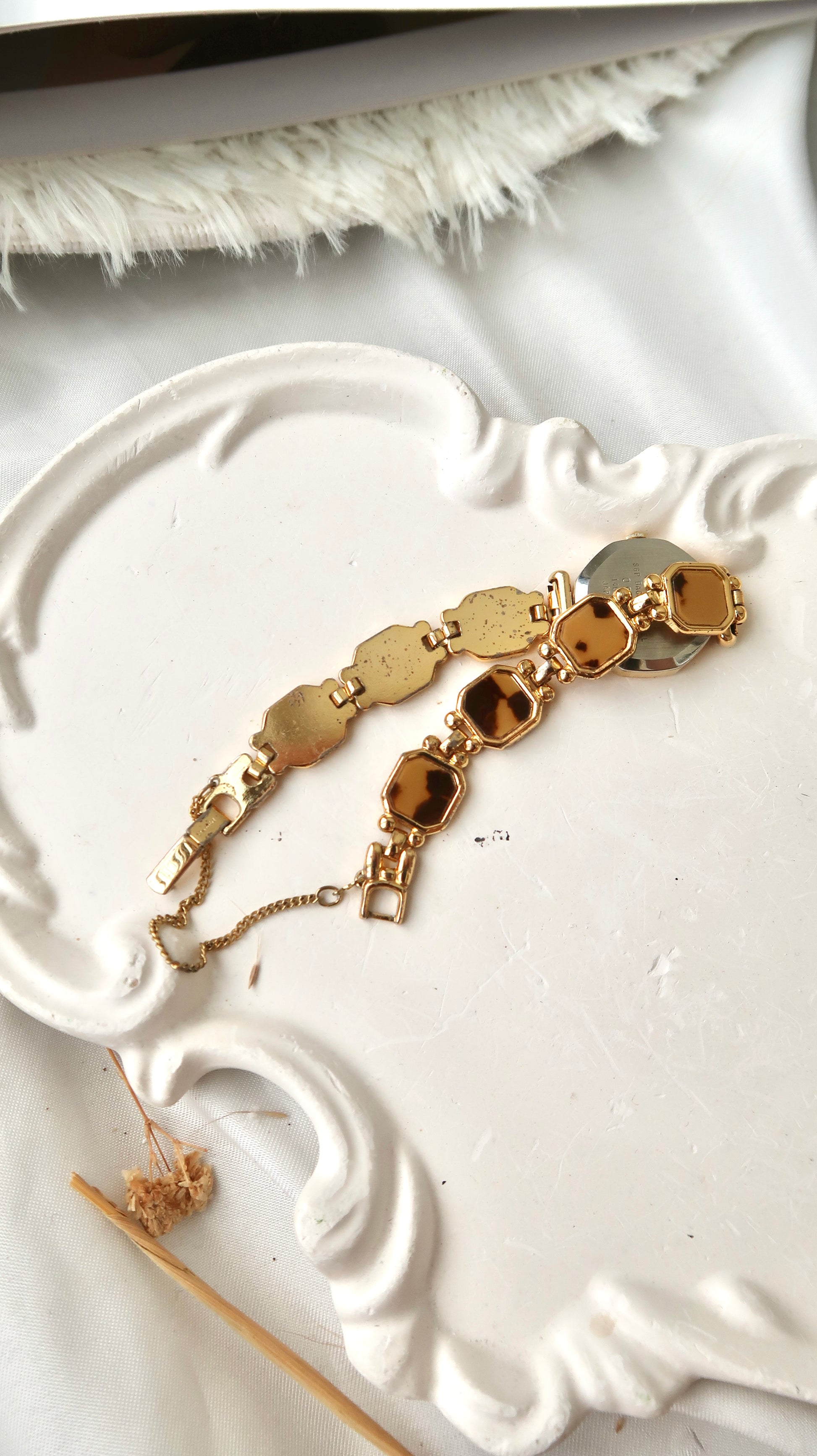 S. Black Octagon Dial with Brown & Gold Chain Watch