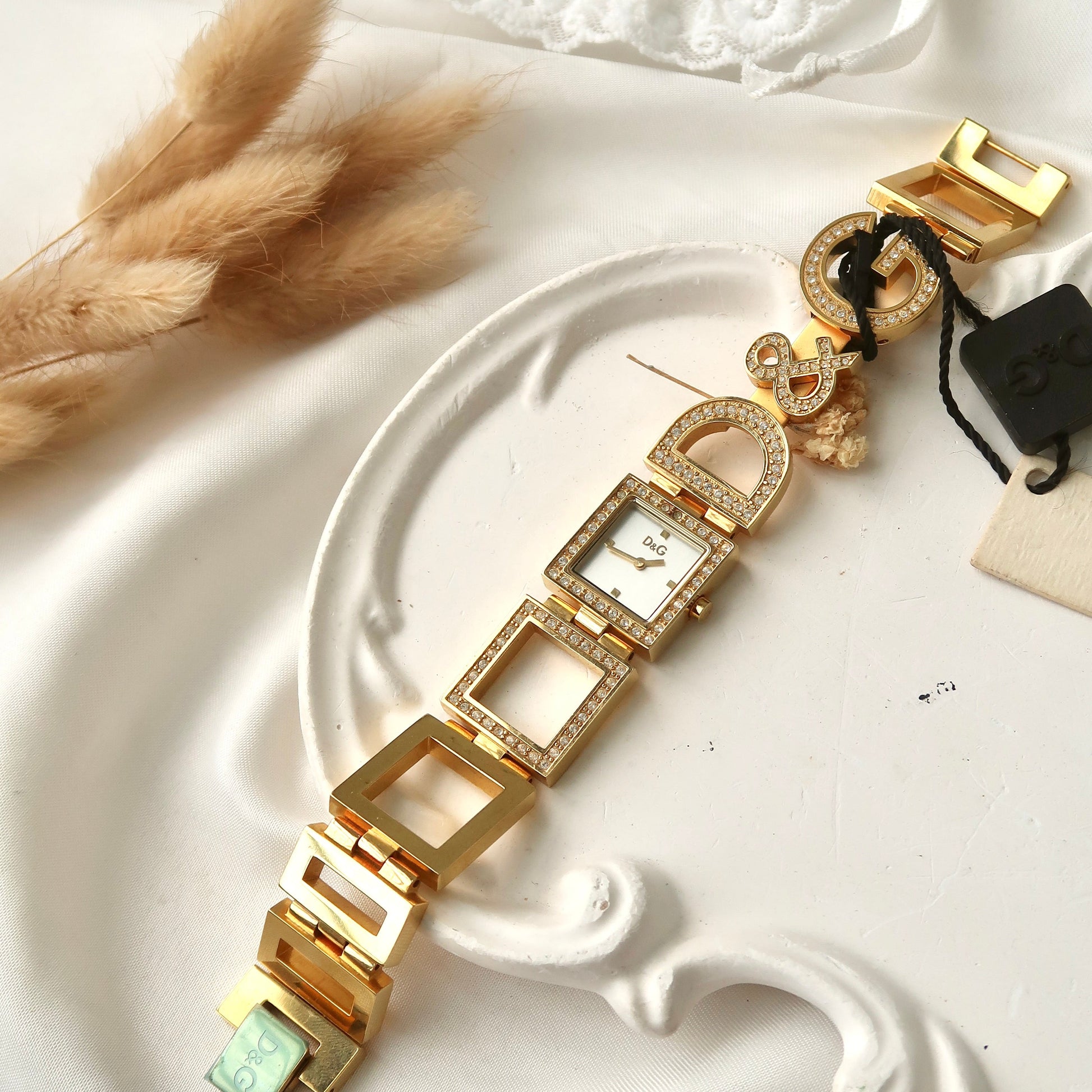 D&G White Square Dial with Gold Chain Watch