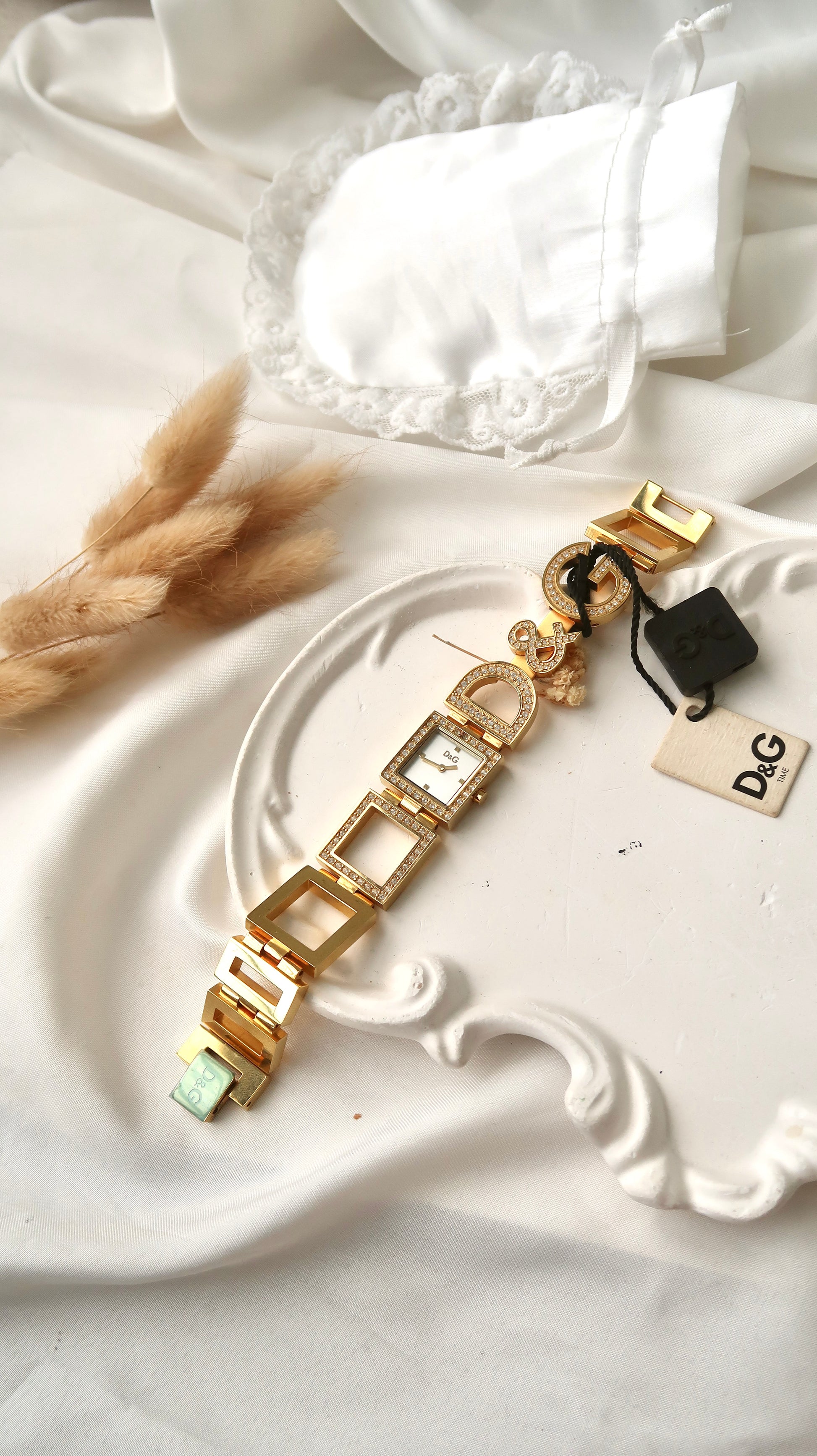 D&G White Square Dial with Gold Chain Watch